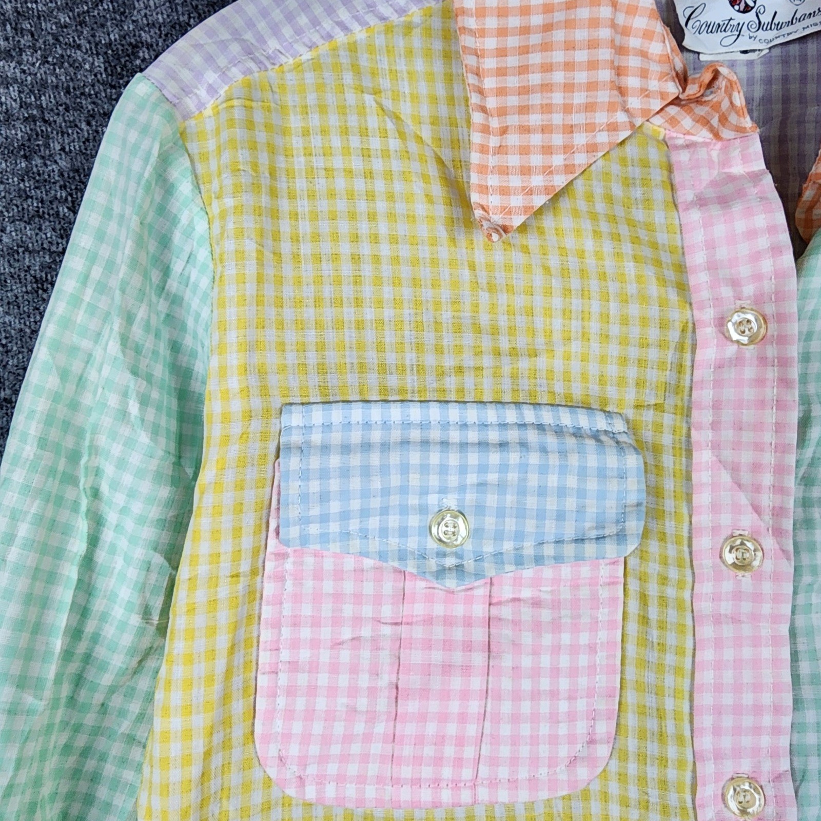 Country Suburbans Button Down Women 14 Gingham Patchwork Vintage Shirt