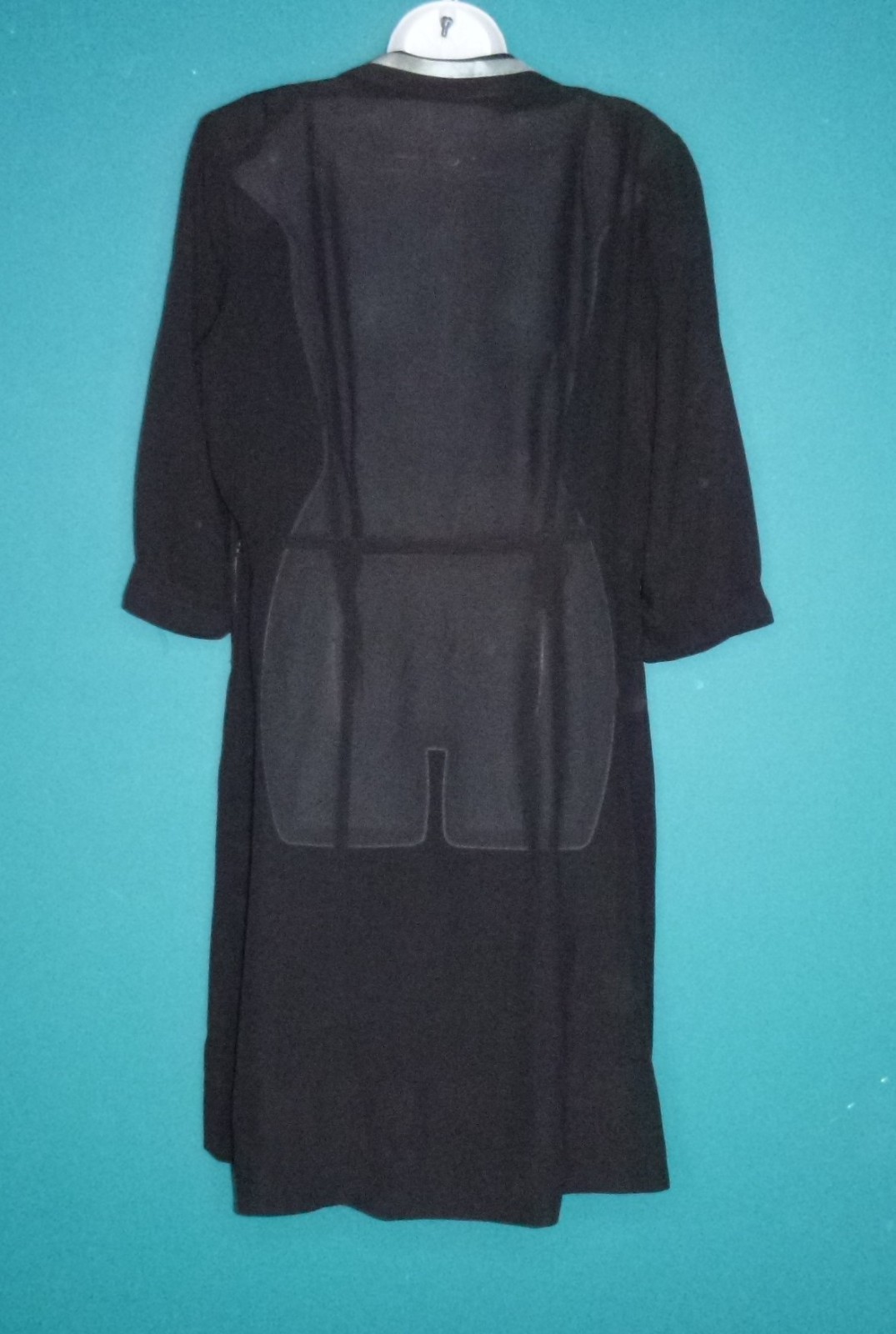 Vtg 1940s Black Crepe Dress Ribbon Pearl Rhinestone Accents VOLUP Sz XL/XXL