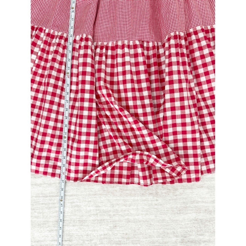 Vtg Red Gingham Plaid Patchwork Tiered Maxi Skirt Cottagecore Prairie Boho (S-L)