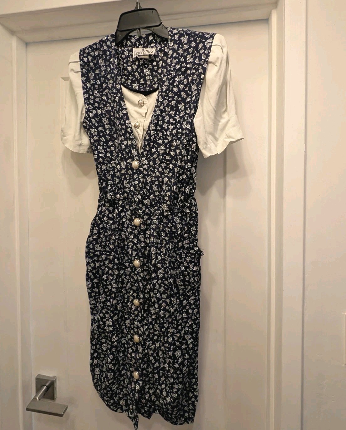 Vintage Blue White Floral Dress Button Secretary 80’s 1940’s Wartime Lindyhop 6