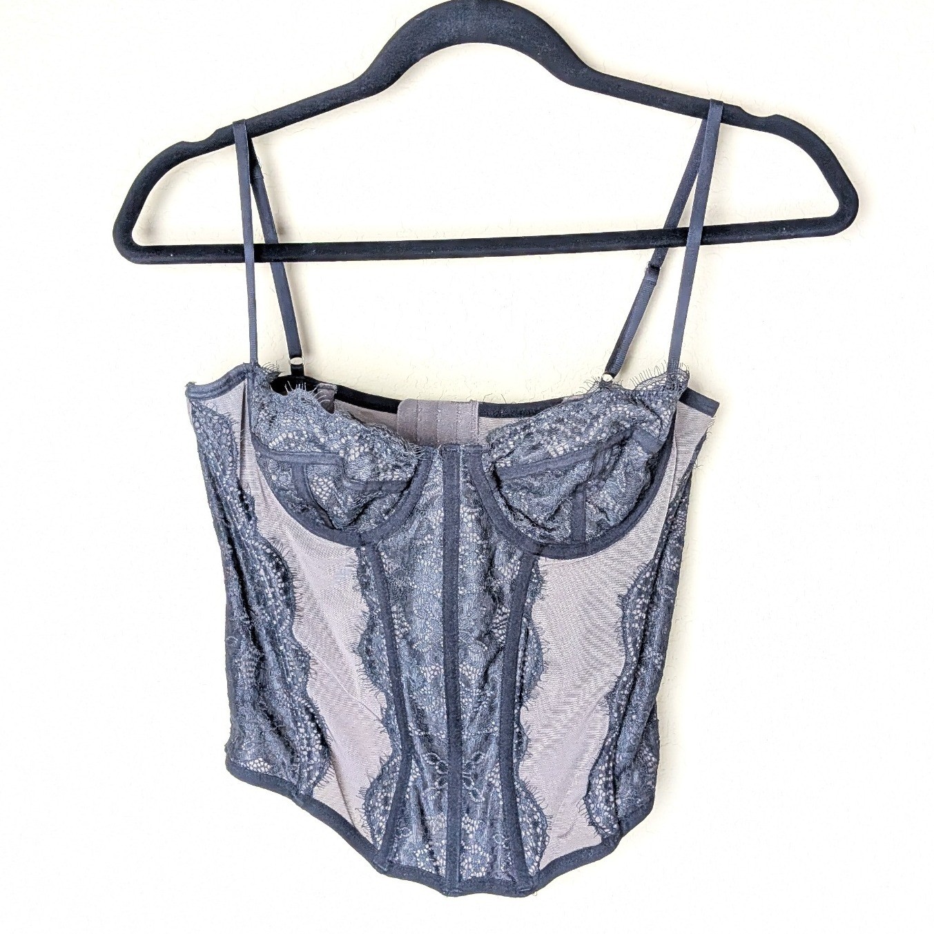 Lace Bustier Corset Top Gray Sheer Lingerie Crop Tank Y2K Coquette Goth Whimsy