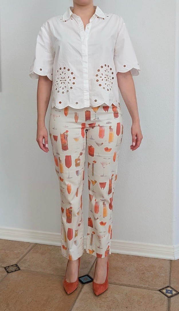 Vintage Tufi Duek Cocktail Print Cropped Pants Size EU 44