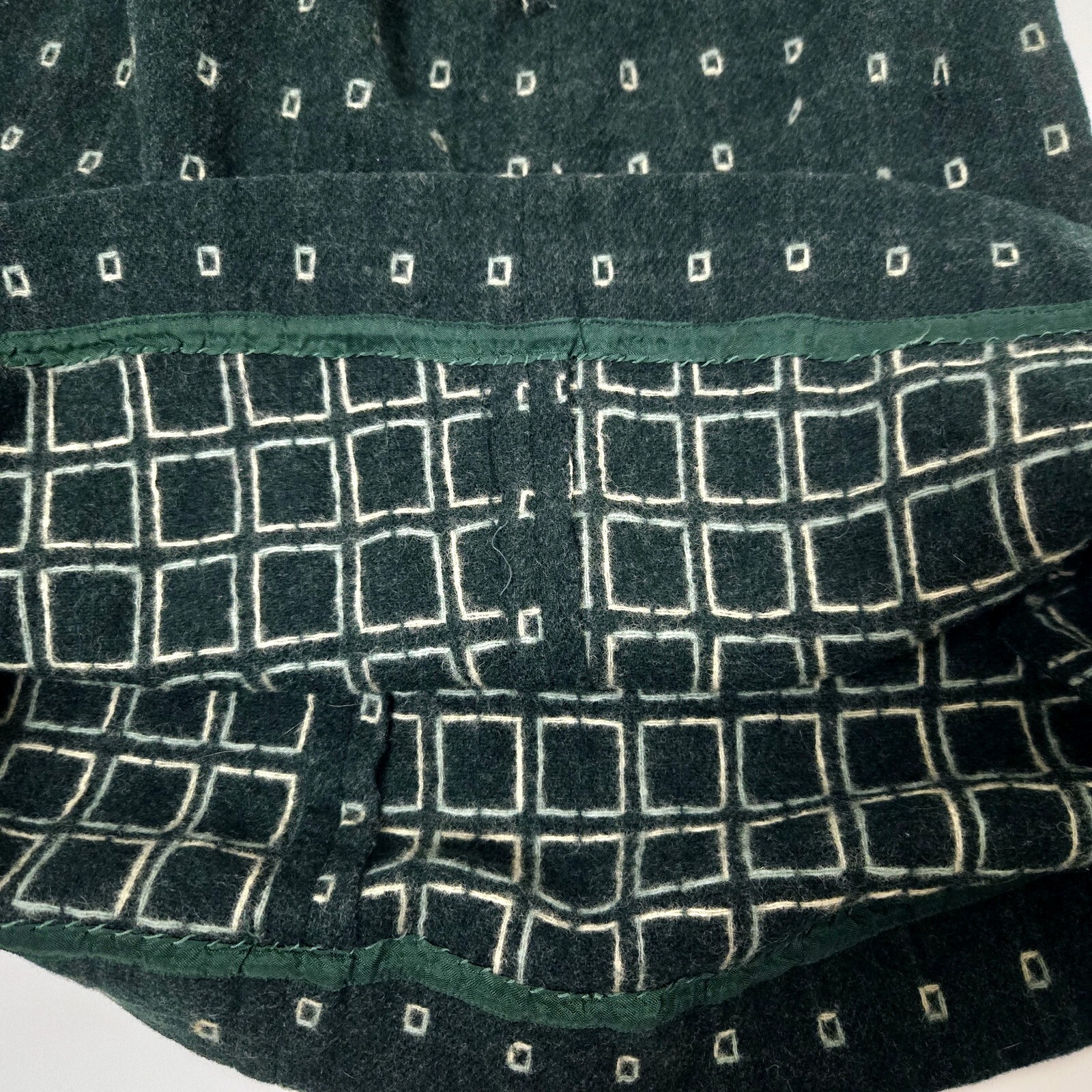 VTG 1950s Green Atomic Square Wool Skirt By Lampl Fashions Ohio Midi 25” Waist