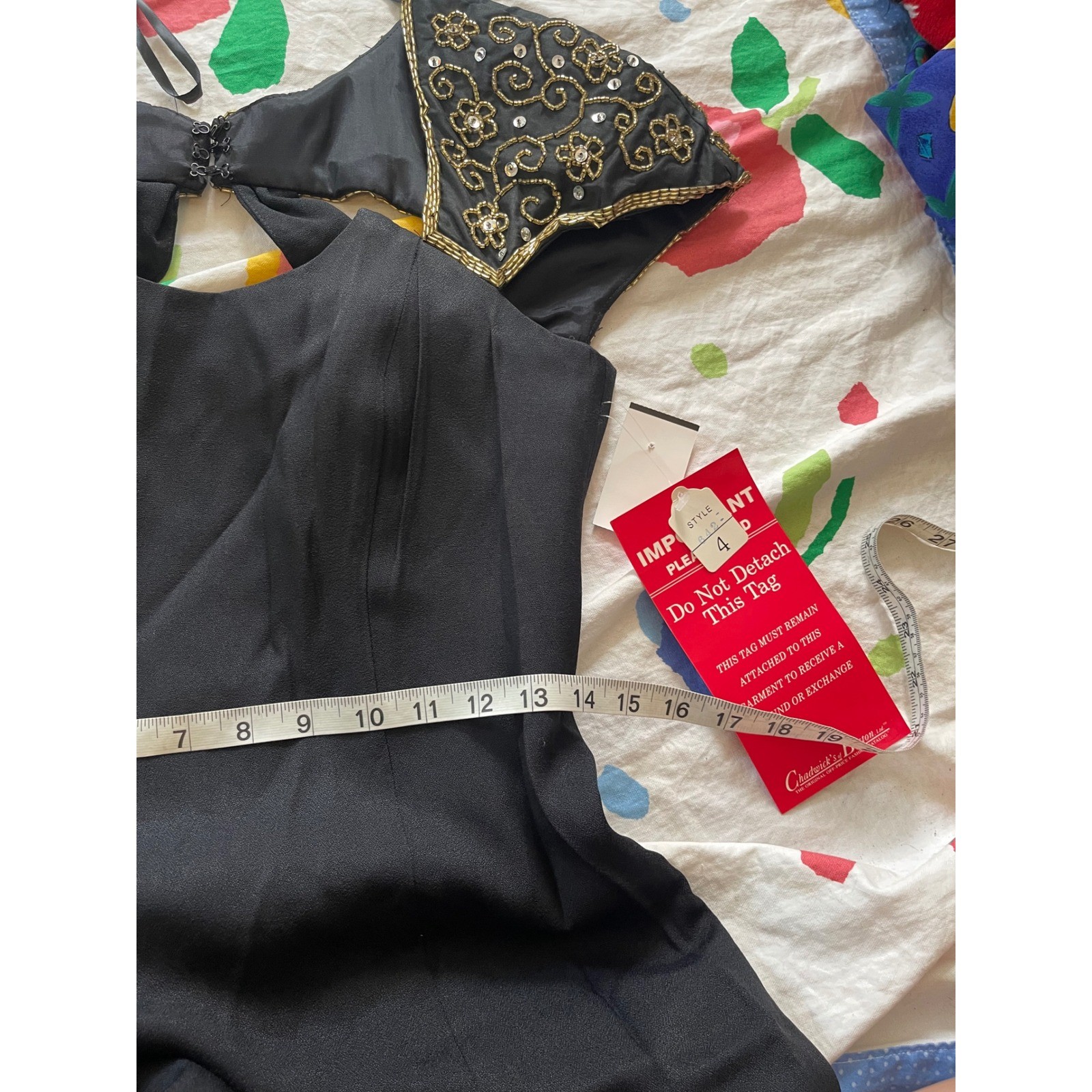 NWT Vintage 90s Black Beaded Gold Sequin Evening Gown Size 4