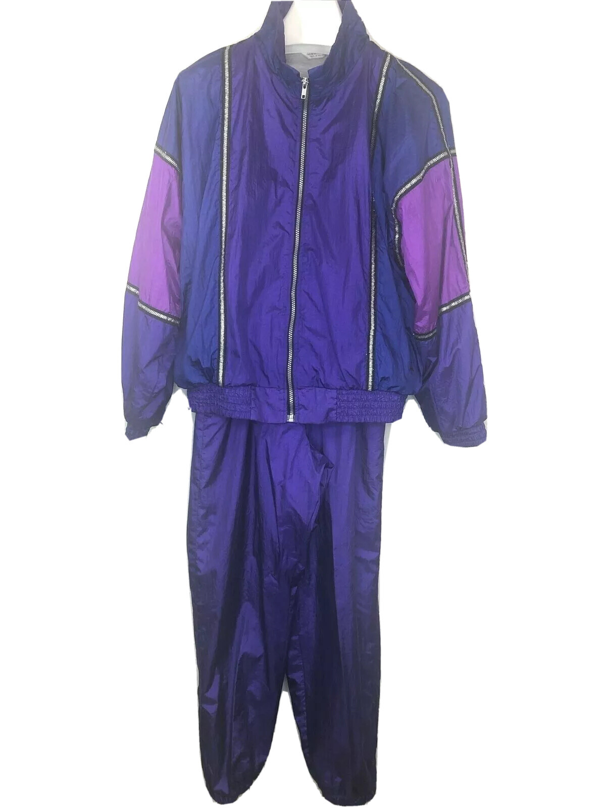 London Fog M Jewel Tone Wind Suit Tracksuit Parachute Colorblock Purple Pink