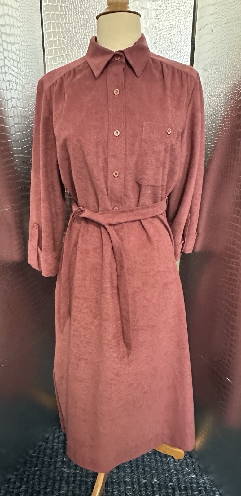Lanvin Vintage 1970s Mauve Dusty Rose Ultrasuede Shirt Dress
