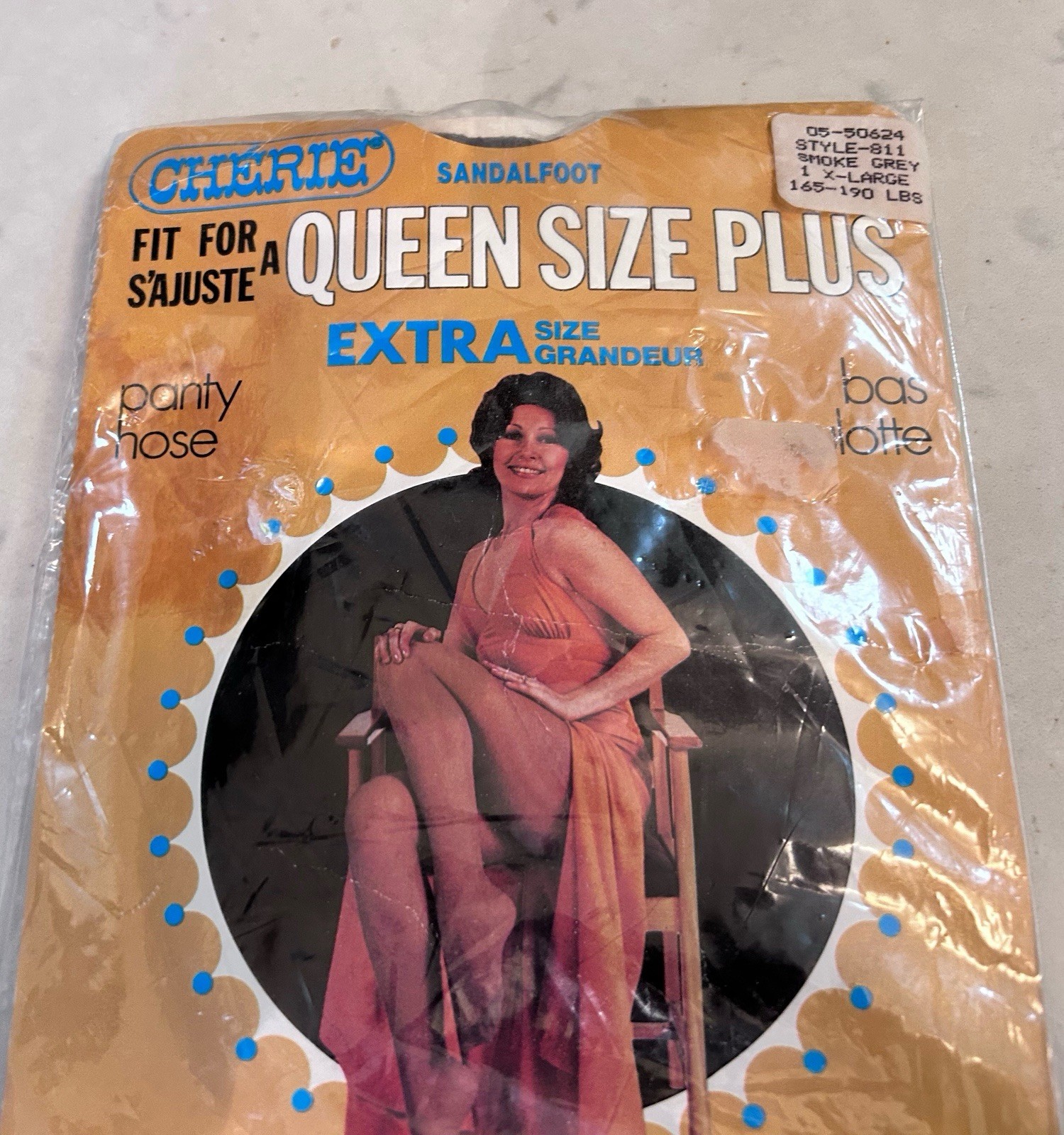 Vintage Cherie Queen Size Plus Sandalfoot Smoke Grey Pantyhose X-Large Nylon