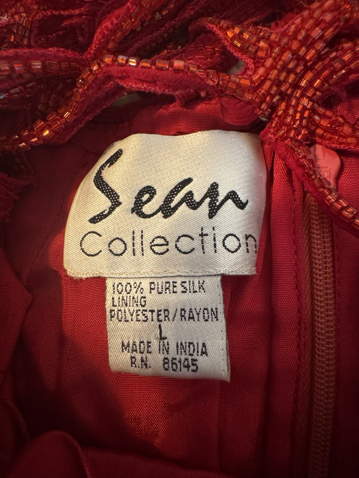 Sean Collection Vintage 90s Red Sequin Silk Gown Beaded Cage Back Formal L