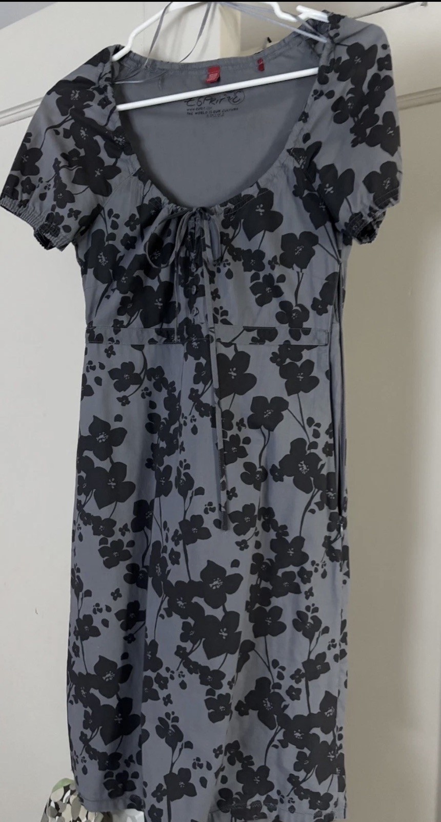 ESPRIT Grey & Charcoal Floral Women’s Sz 0 Baby Doll COTTON Lined SuMMeR DReSS