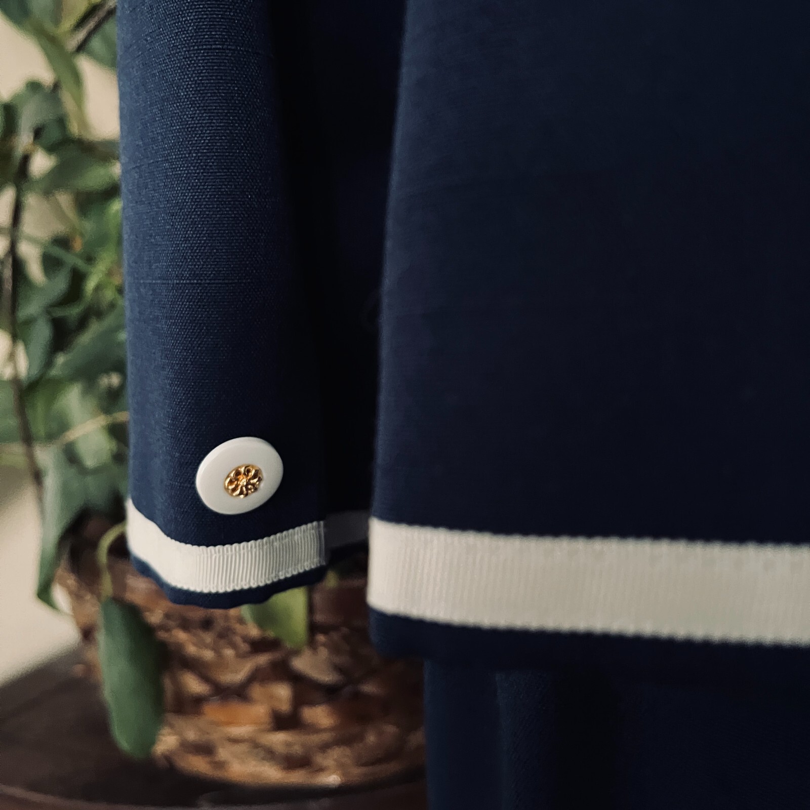 Diane Roberts Vintage Navy Blue Nautical Dress sz 14H Gold Star Buttons 3 piece