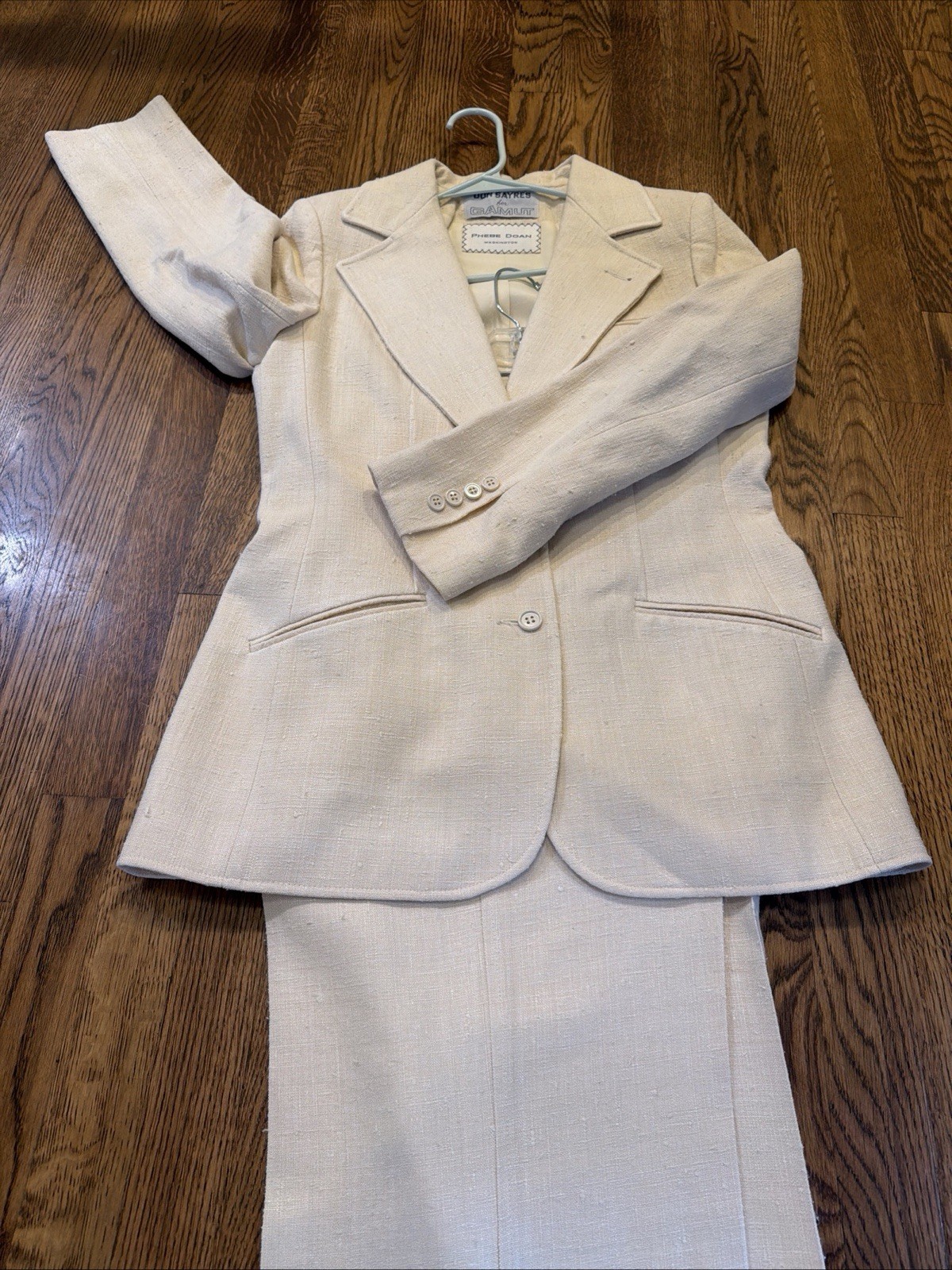 VTG Don Sayres 100% Silk High-Waisted Wide-Leg Tailored Pant Suit Sz 12 Tall