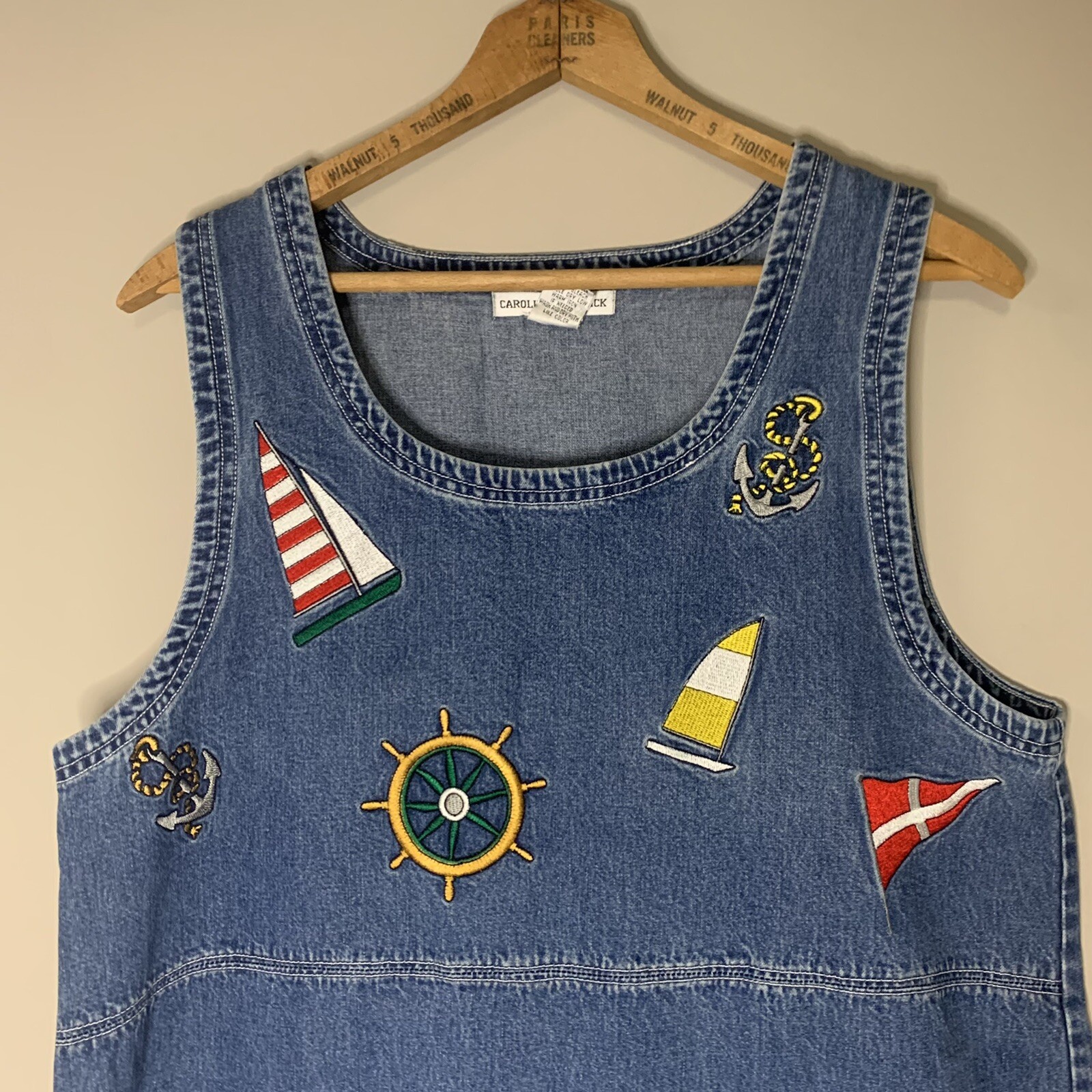 VTG Nautical Sailing Boat Midi Denim Jean Dress 90s Boxy Fit Womens Large