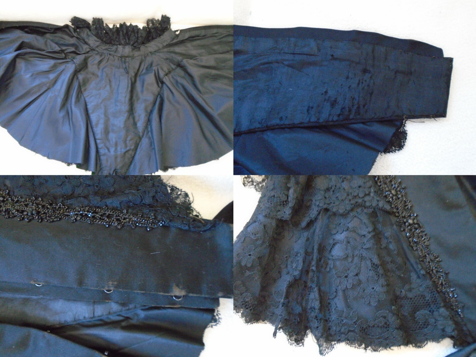 Original c 1870/1890 Victorian Silk Satin Cape Jet Beaded Ribbon/Lace Ruffles