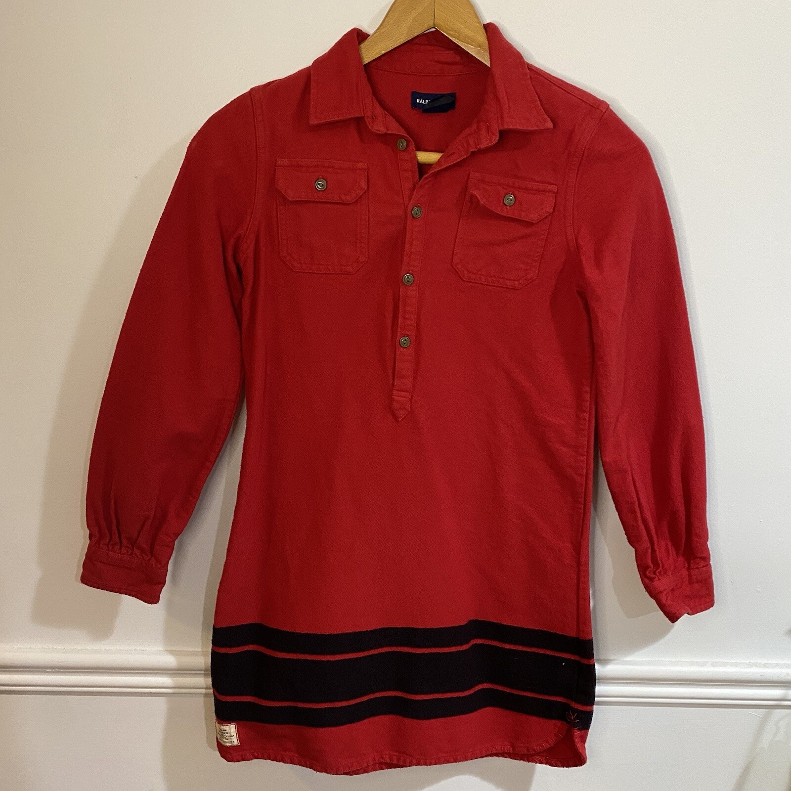 Vintage Ralph Lauren Polo Flannel Shirt Womens 14 Hudson Camp Blanket 1/2 Button
