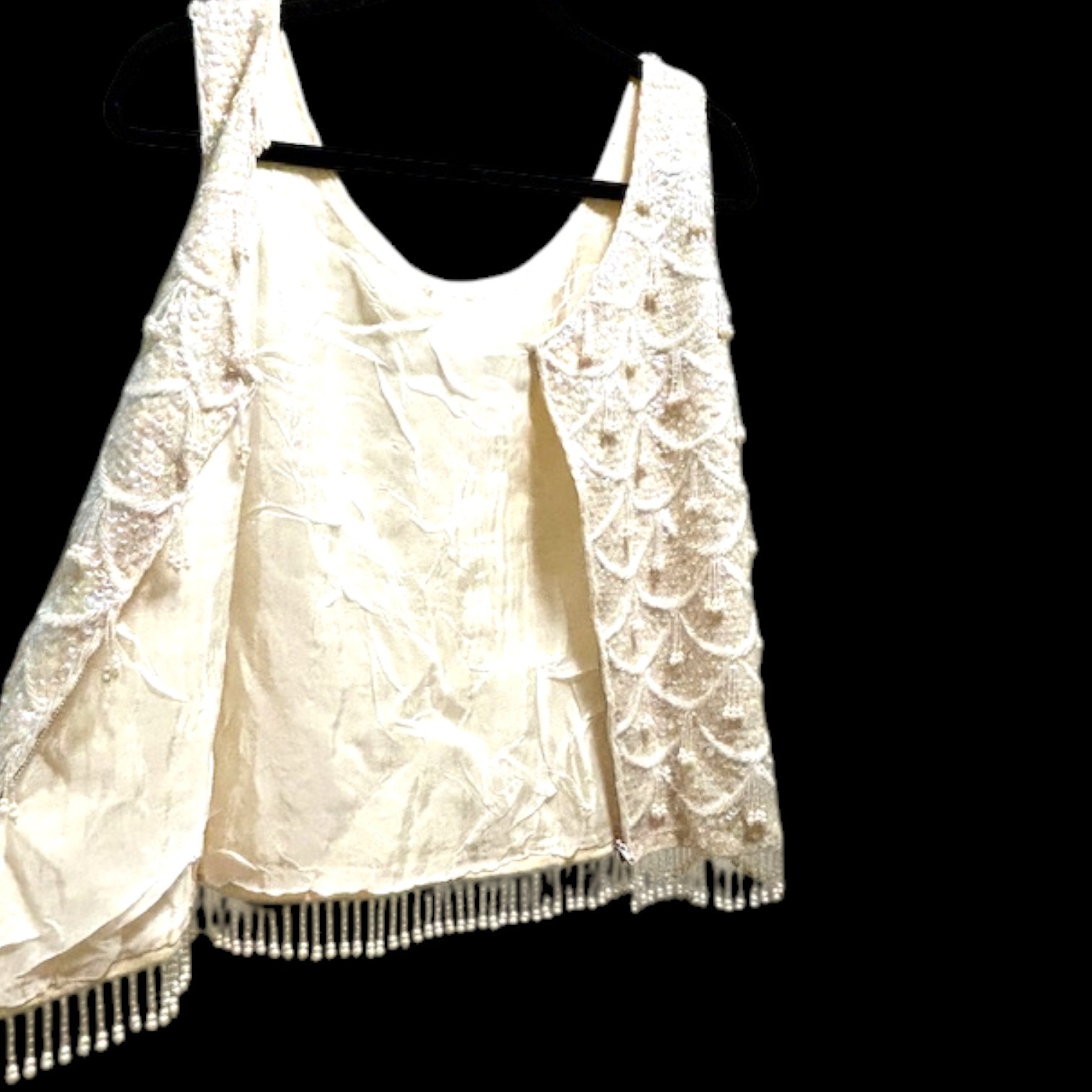 Mid Century 60s Beaded Sleeveless Party Top Brilliant Hand Beading & Sequins