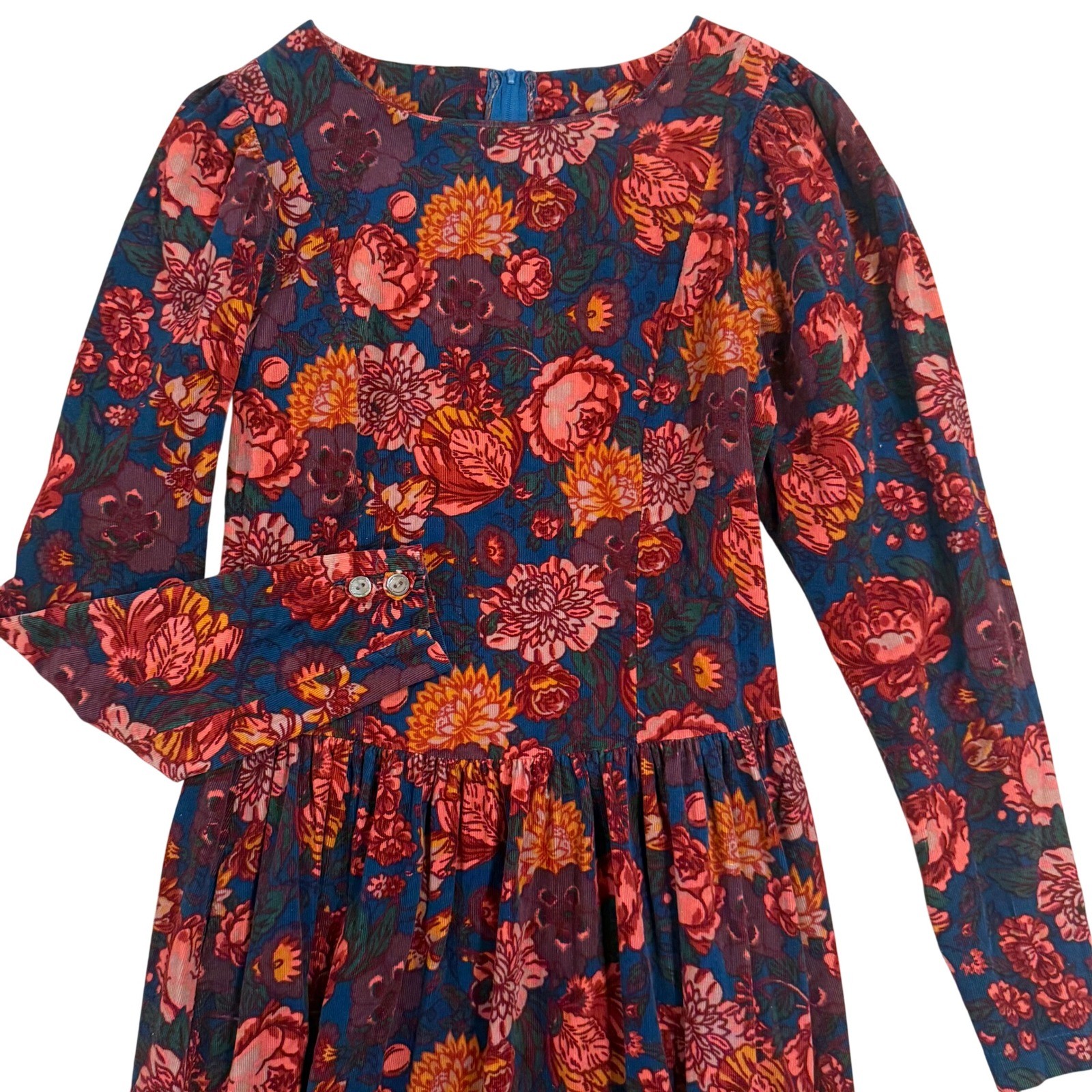 Vintage 80s Laura Ashley Floral Corduroy Drop Waist Dress ~ Great Britain US 10