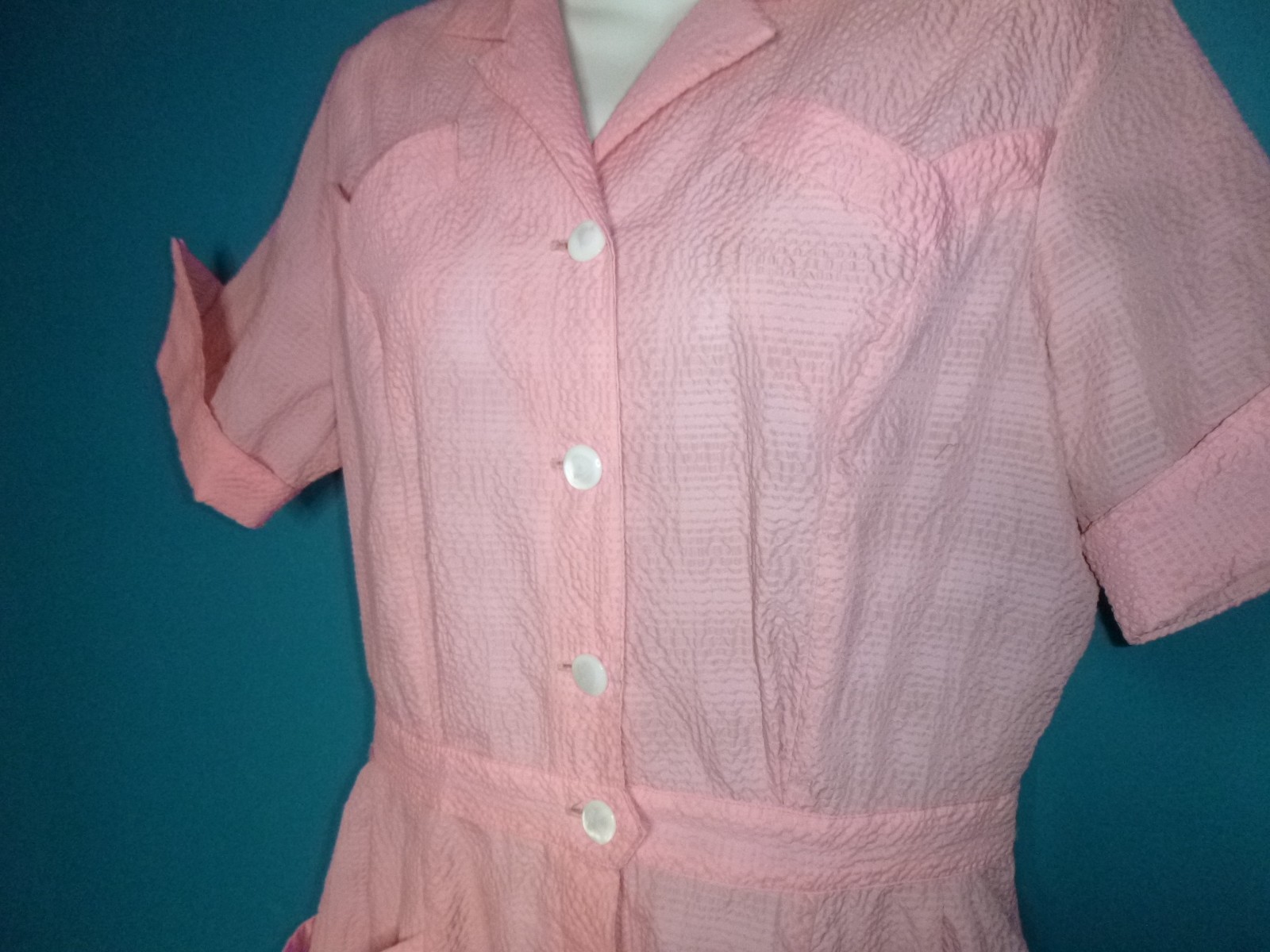 Vtg 40s 50s Robbin Dale Pink Textured Waitress Uniform Dress VOLUP Sz XL/XXL