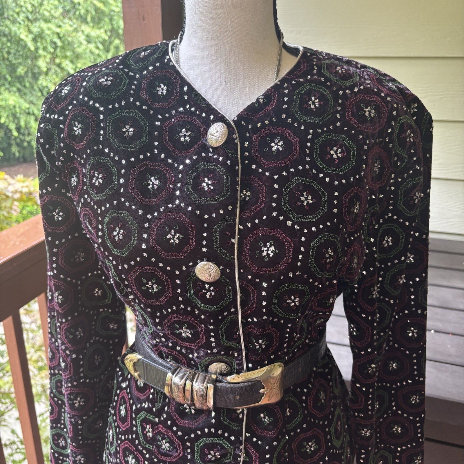 VTG 80s 90s Ellen Ashley Velvet Glitter Embellished Jacket Cardigan Size 8