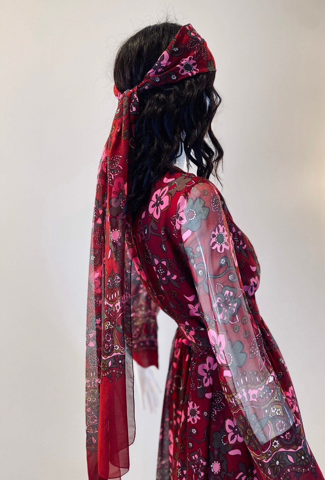 60s Adele Simpson Silk Flower Power Chiffon Dress with Belts and Sash Ensemble