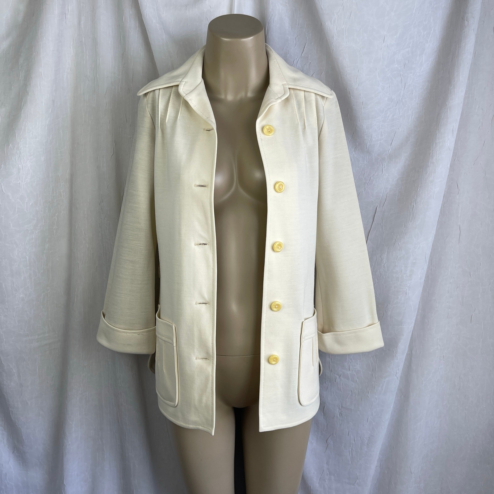 VTG 70’s Cream Blazer Jacket & High Waist Wide Leg Pants Suit Set Retro Size XS