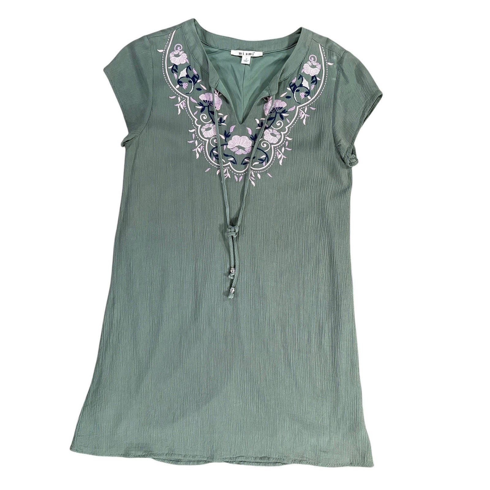 miami Embroidered Boho Tunic Top S