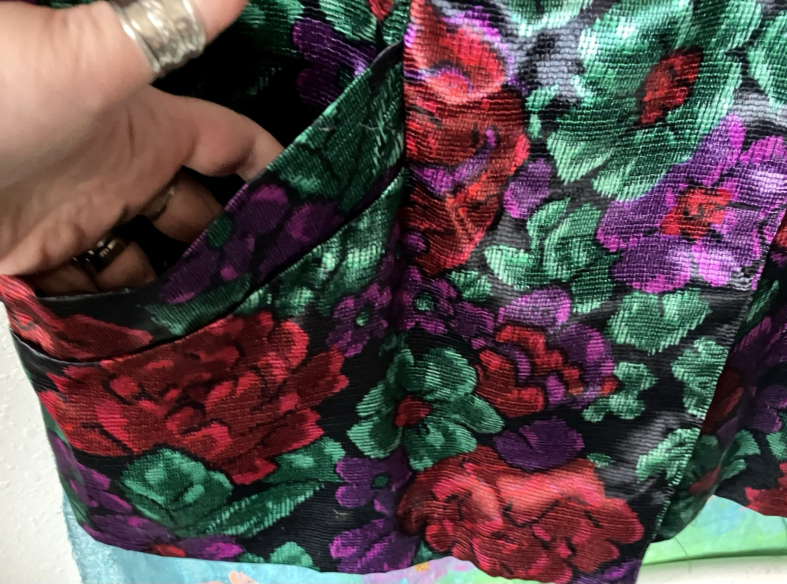 Vintage CHASE Women’s BLAZER Bold Floral Pattern, Red, Purple, Black, Green, M