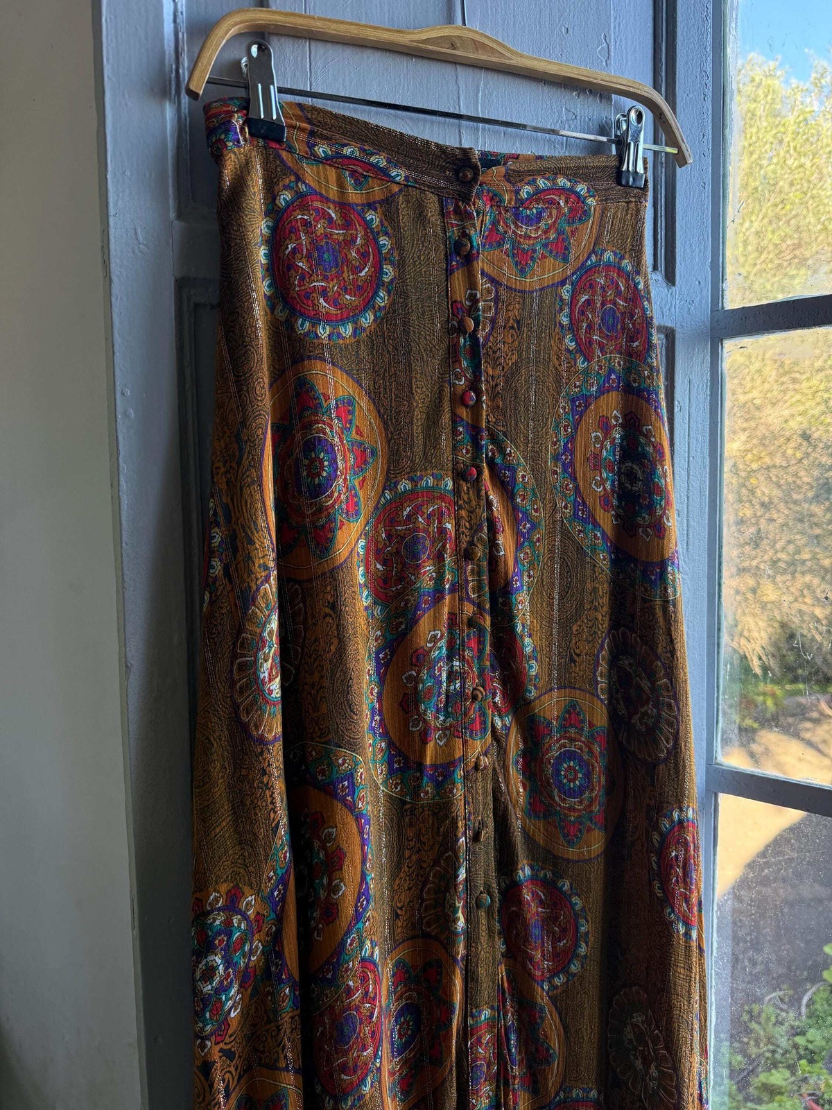 Vintage Desigual bohemian maxi skirt, high waist button down floral long skirt,S