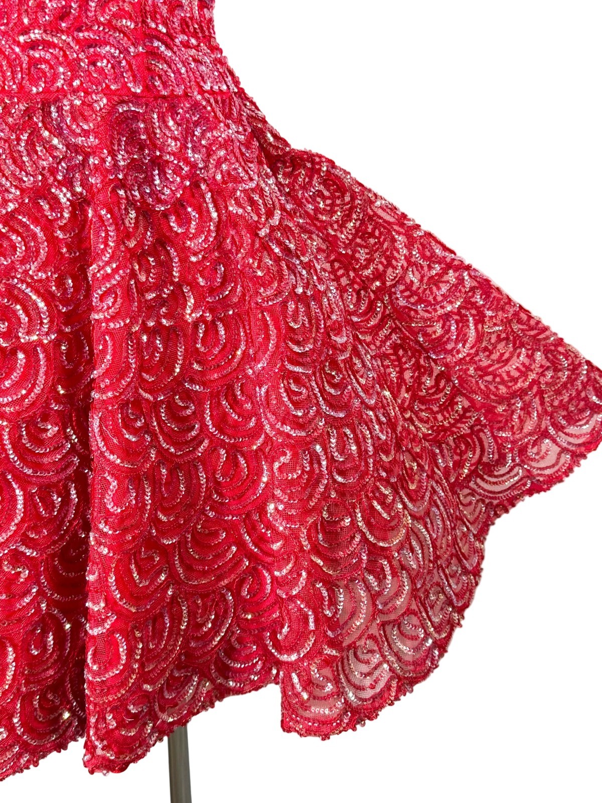VTG 60s Mike Benet Formals Red & Sequin Party Dress, Fit and Flare SZ 9