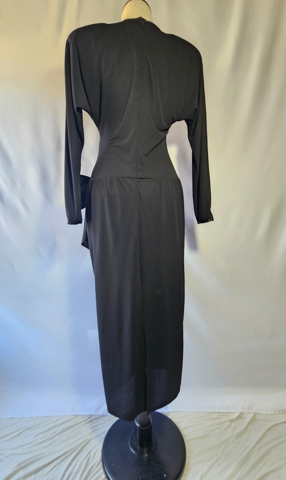 Vintage Rosalind De Sherry Black Dress | Rhinestone Bow | Size 8 | NY Designer