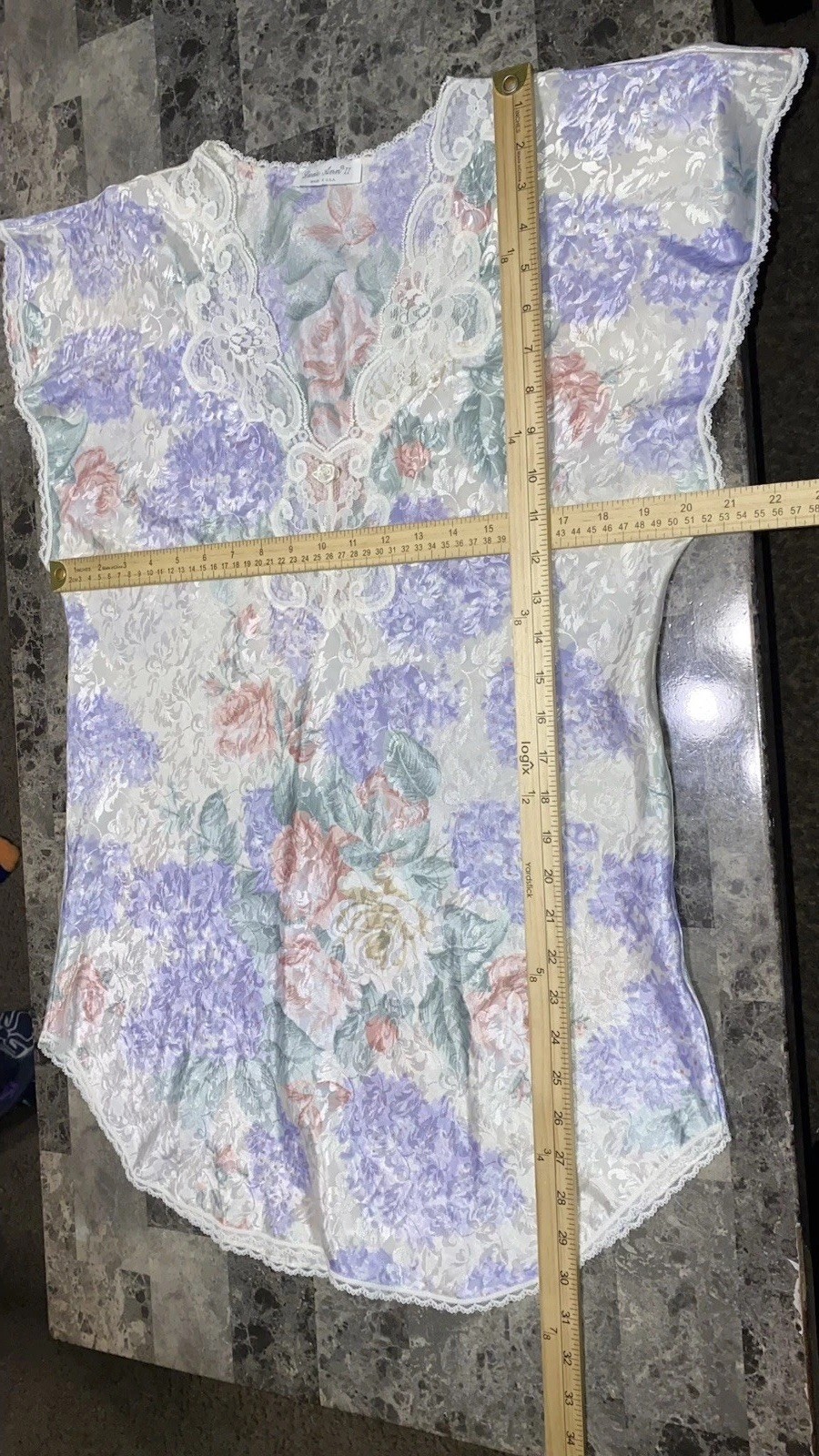 Vtg 90s Lucie Ann II Sz L/XL Womens Floral Lace Coquette Lingerie Chemise Dress