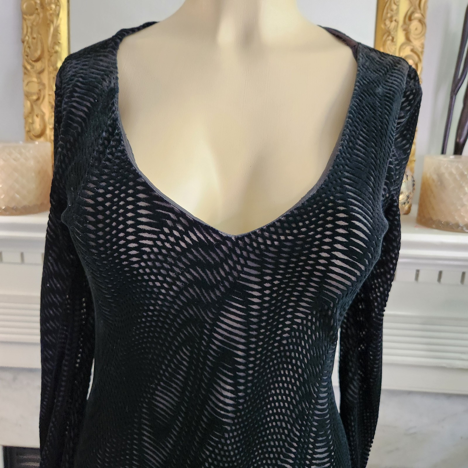90s Helen David Devoré Velvet Burnout Black Maxi Dress Sz 8 Goth Dark Romantic