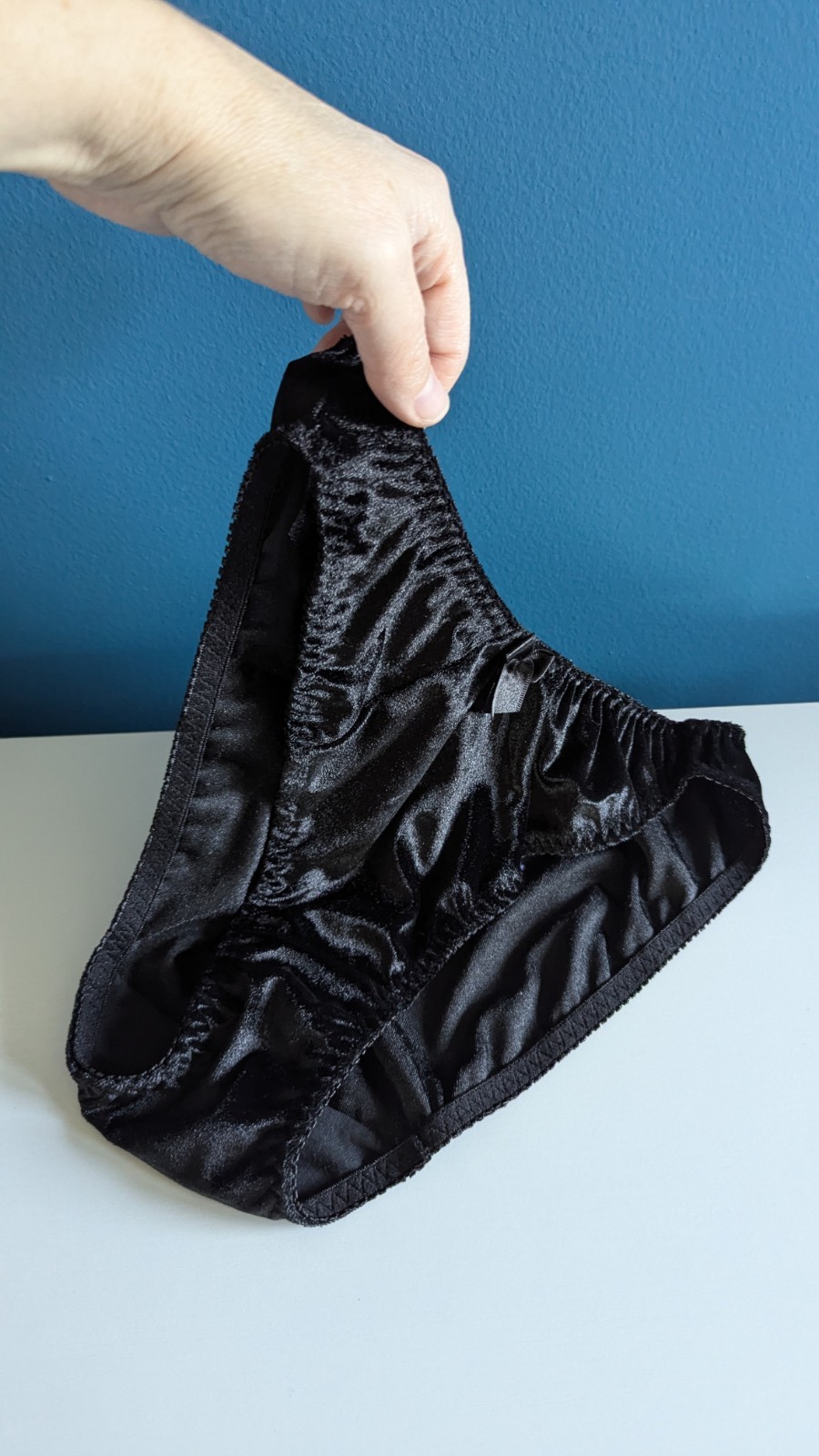 Vtg 90s Black Crushed Velvet Bikini Panties Sz M/6 Rene Rofe Underwear Vintage