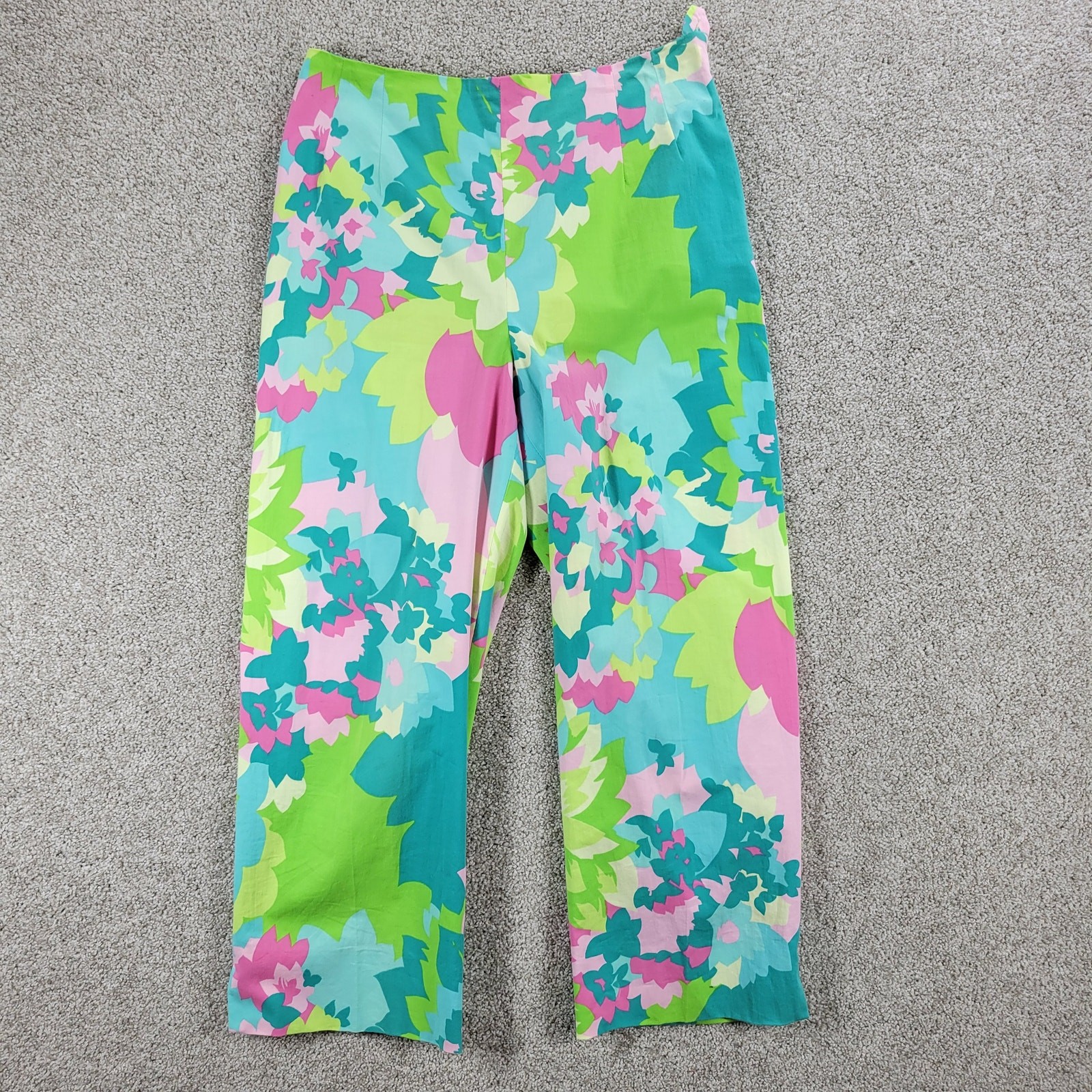 VTG &Trousers Capri Womens 6 Pink Green Floral Preppy Coastal Resort Wear