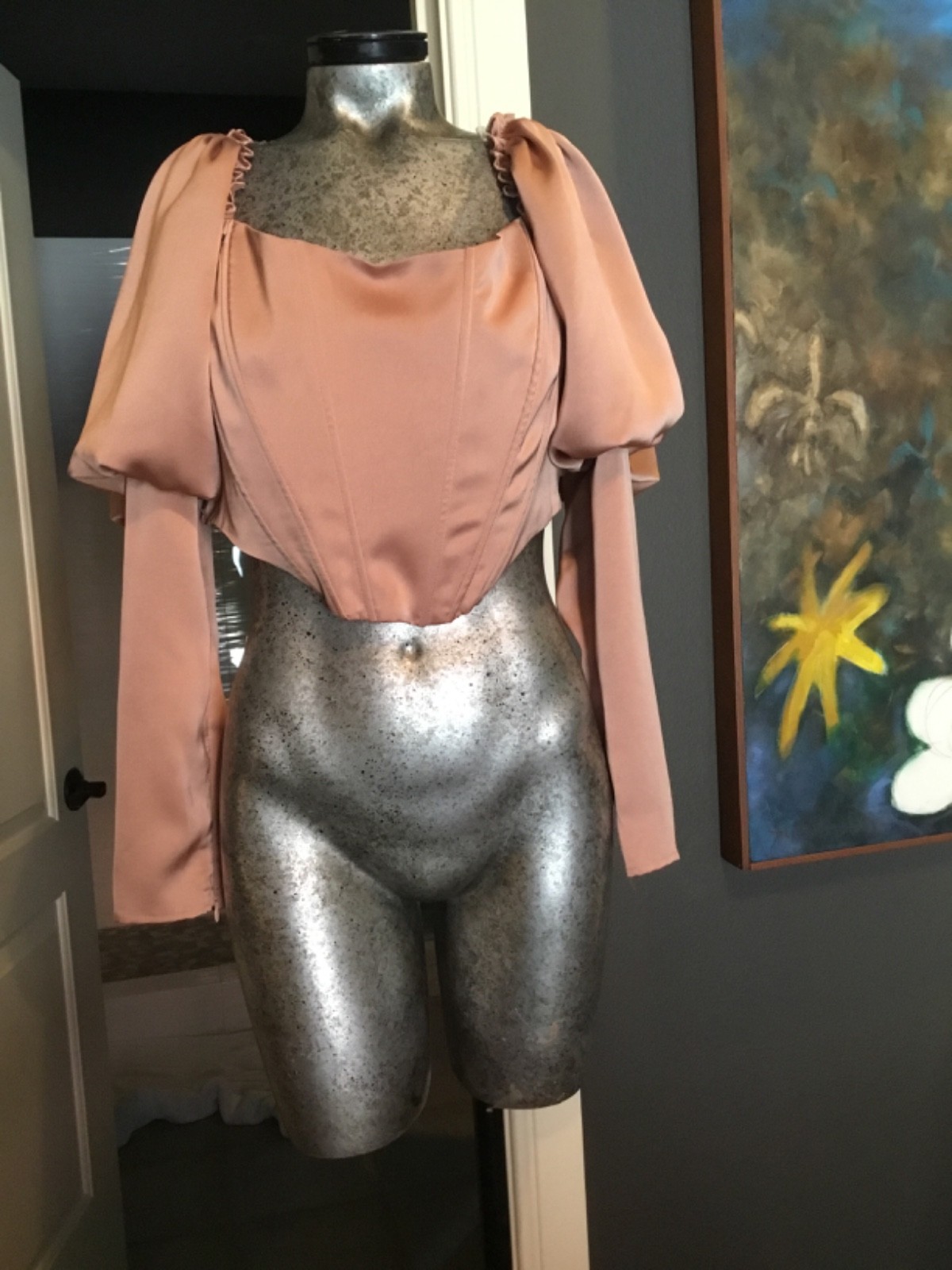 Y2K corset satin top blush /Nude zip sleeve New siz L whimsical goth