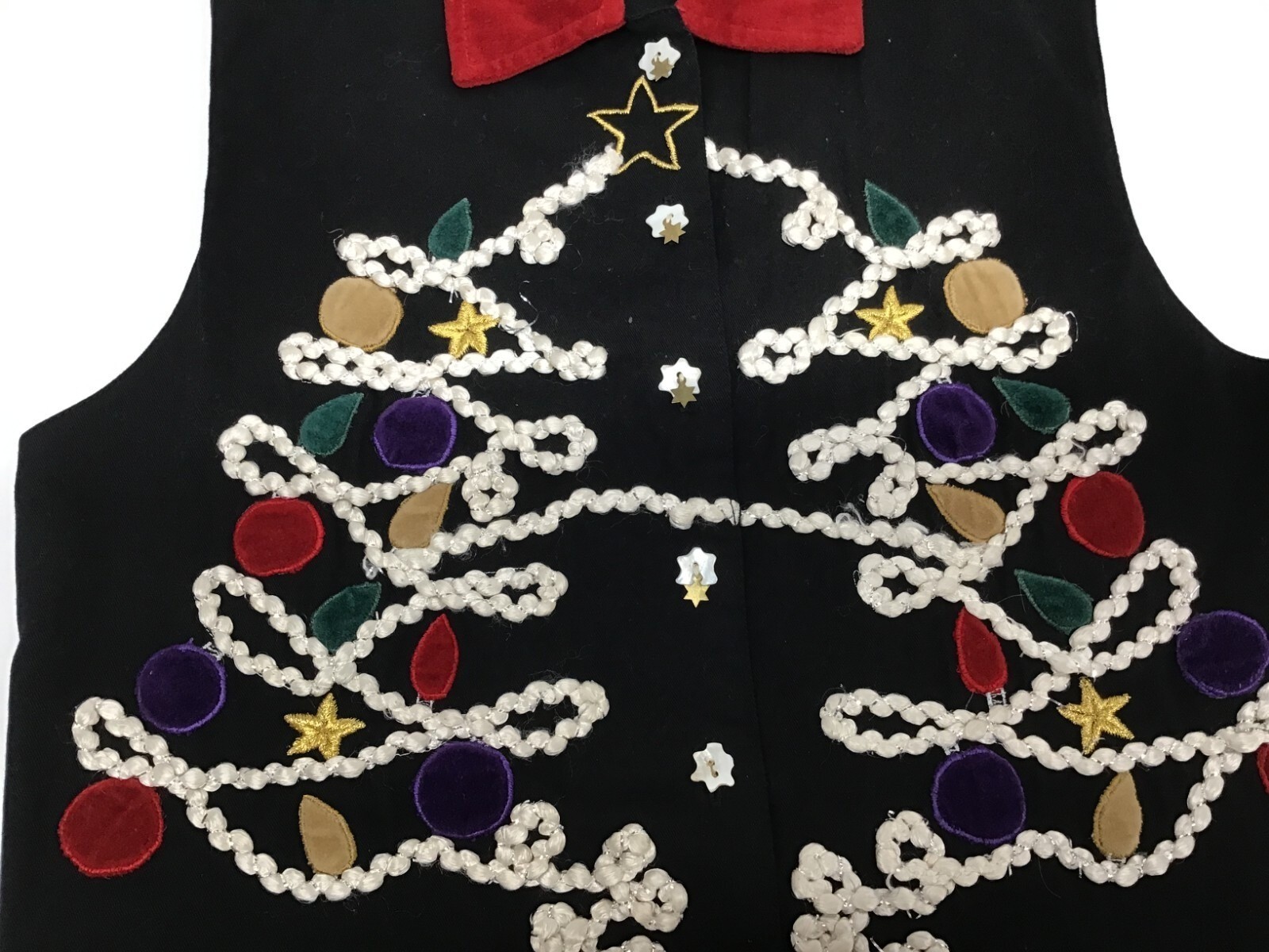 Paul Harris Design Vintage Velveteen Collared Embroidered Christmas Tree Vest