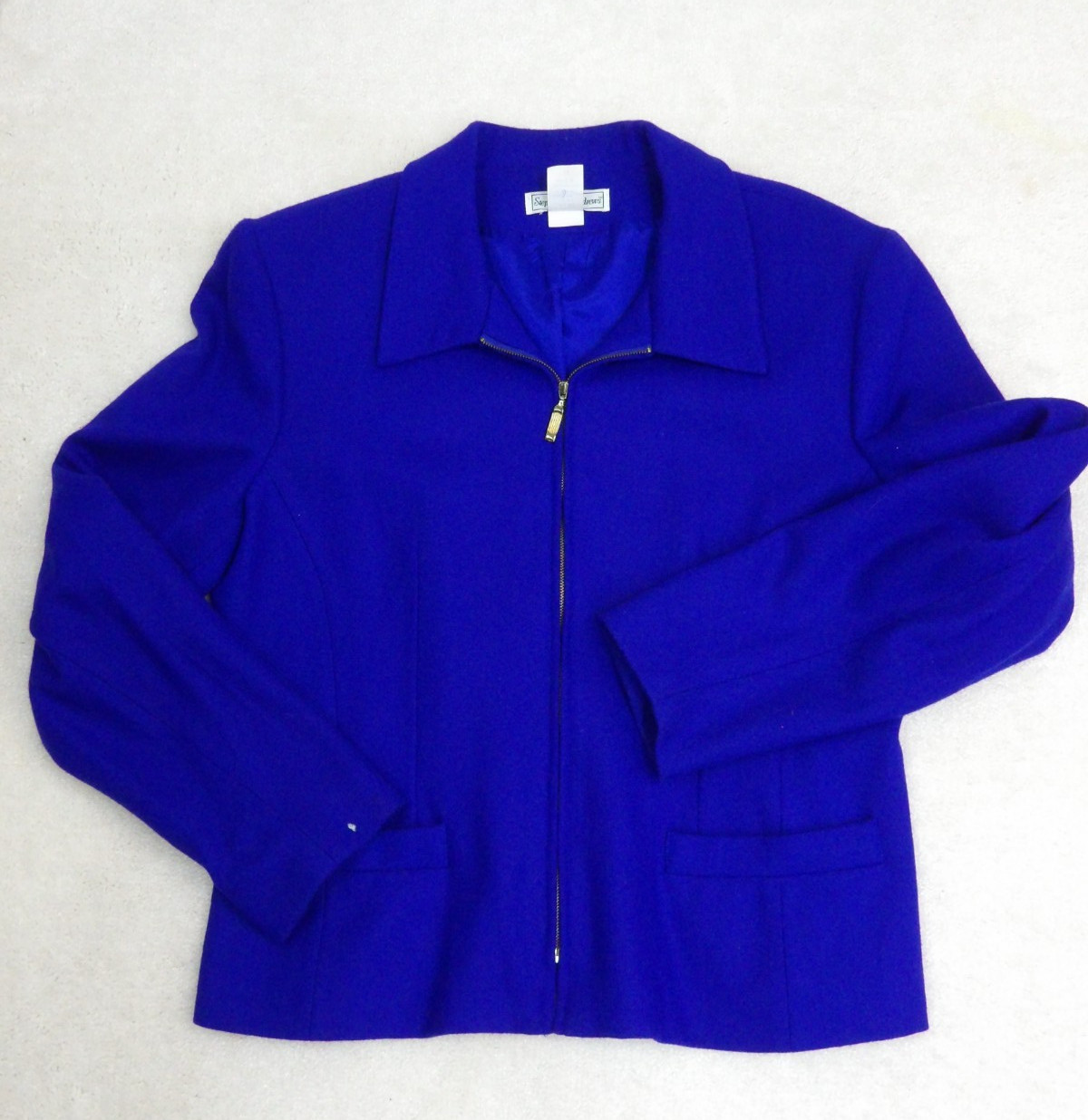 Vintage Stephanie Andrews Women’s Blue 100% Wool Jacket Sz 10 Zip-up w/ Pockets
