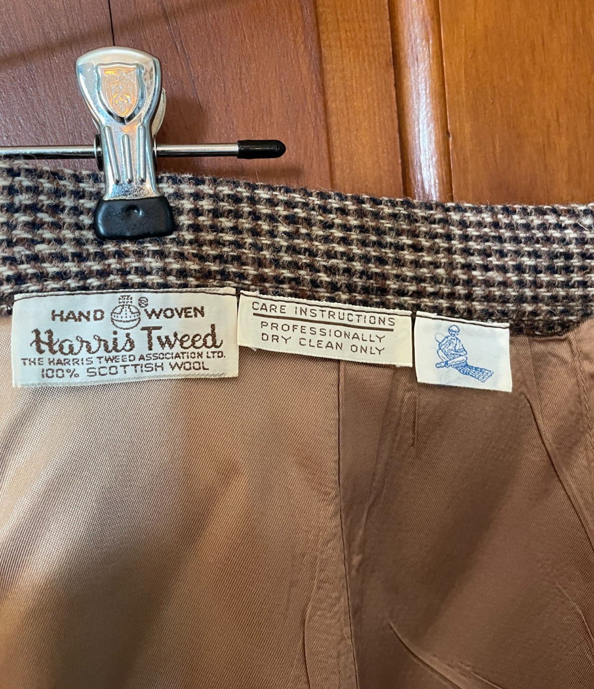 Harris Tweed Midi Skirt Vintage Tan, Cream, Black – Lined, 28″ waist
