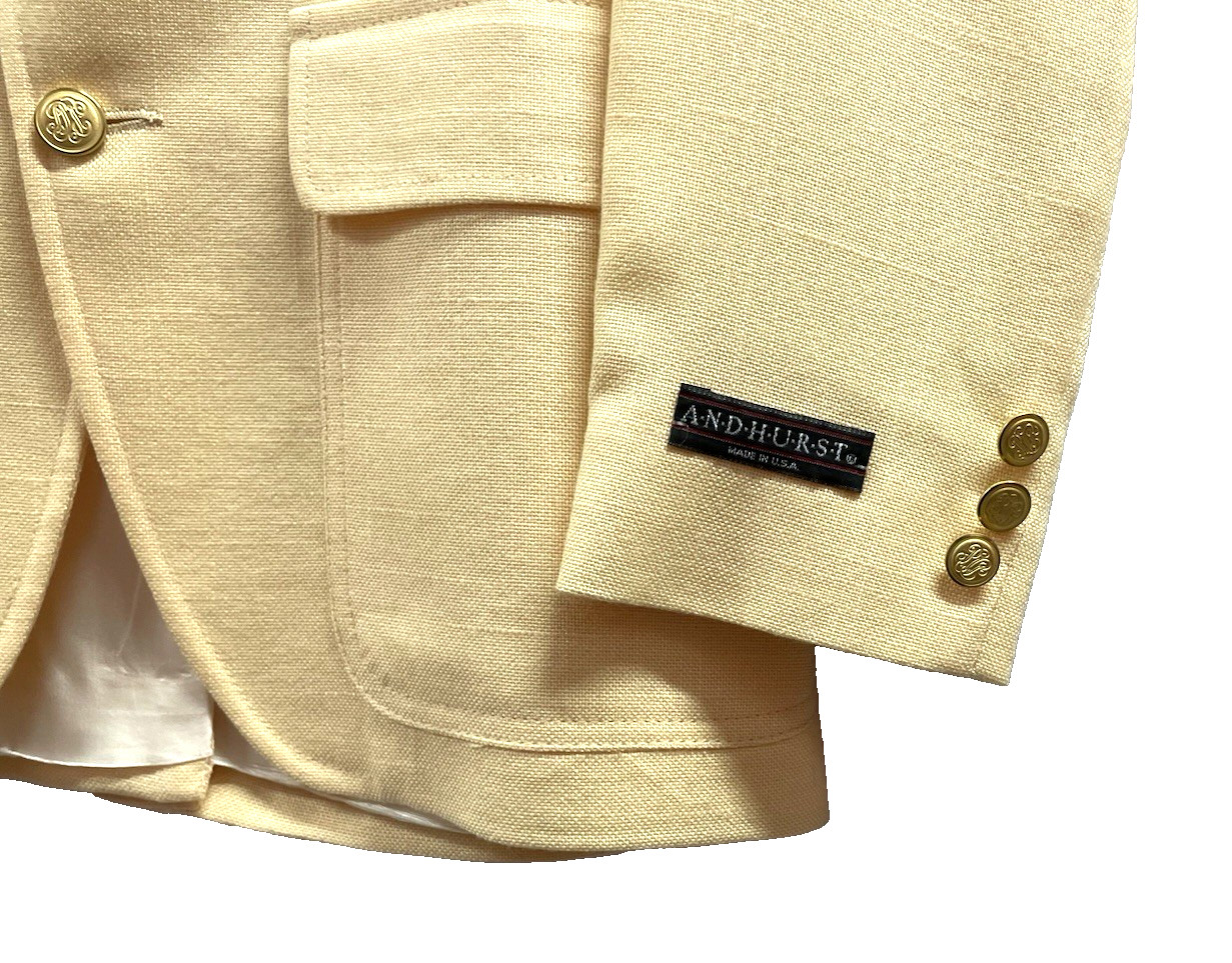 ANDHURST Women’s VTG 2-Button Lined Yellow Blazer Jacket USA Brass Buttons Sz SM