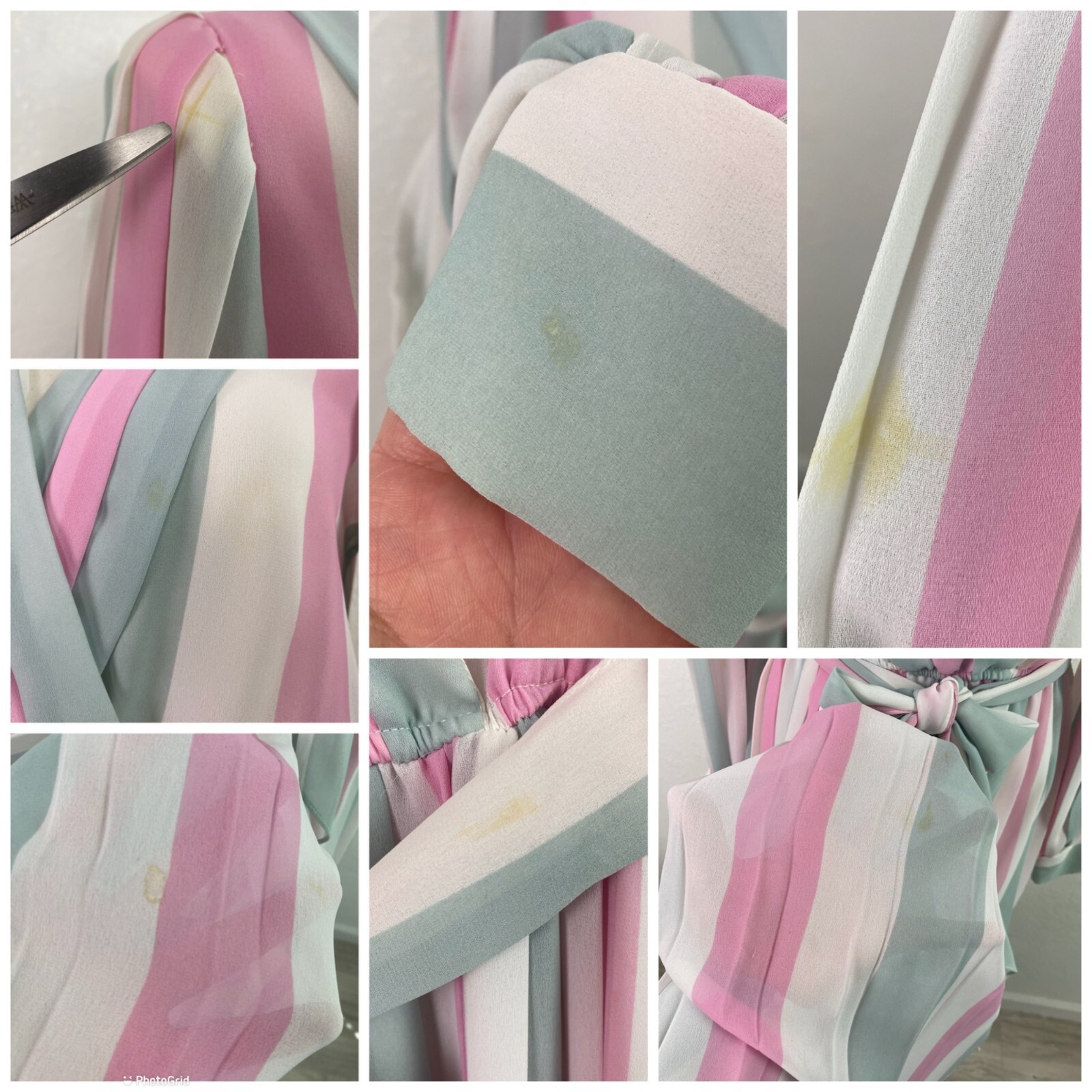 VTG 70’s Pink Blue White Pastels Striped Sheer Pleated draped Romantic Dress Sm