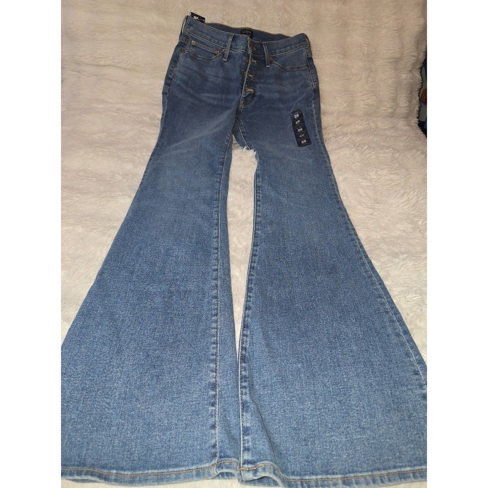 NWT J.Crew Full Length Flare Jeans Size 26 Signature Stretch Button Fly Blue