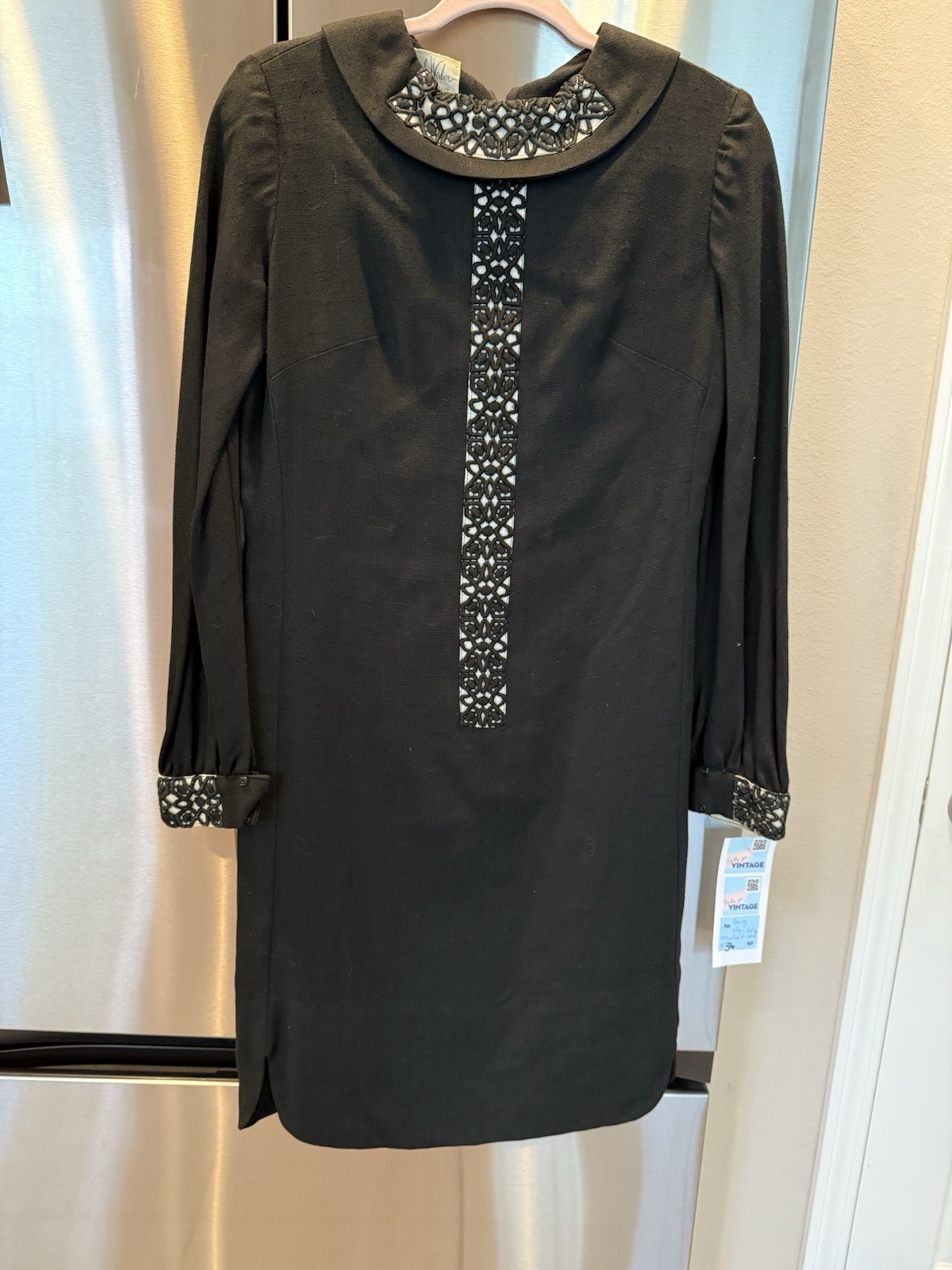Vintage Alfred Werber St Louis Black Dress Lace Panel Collar Shift 60s 70s Style