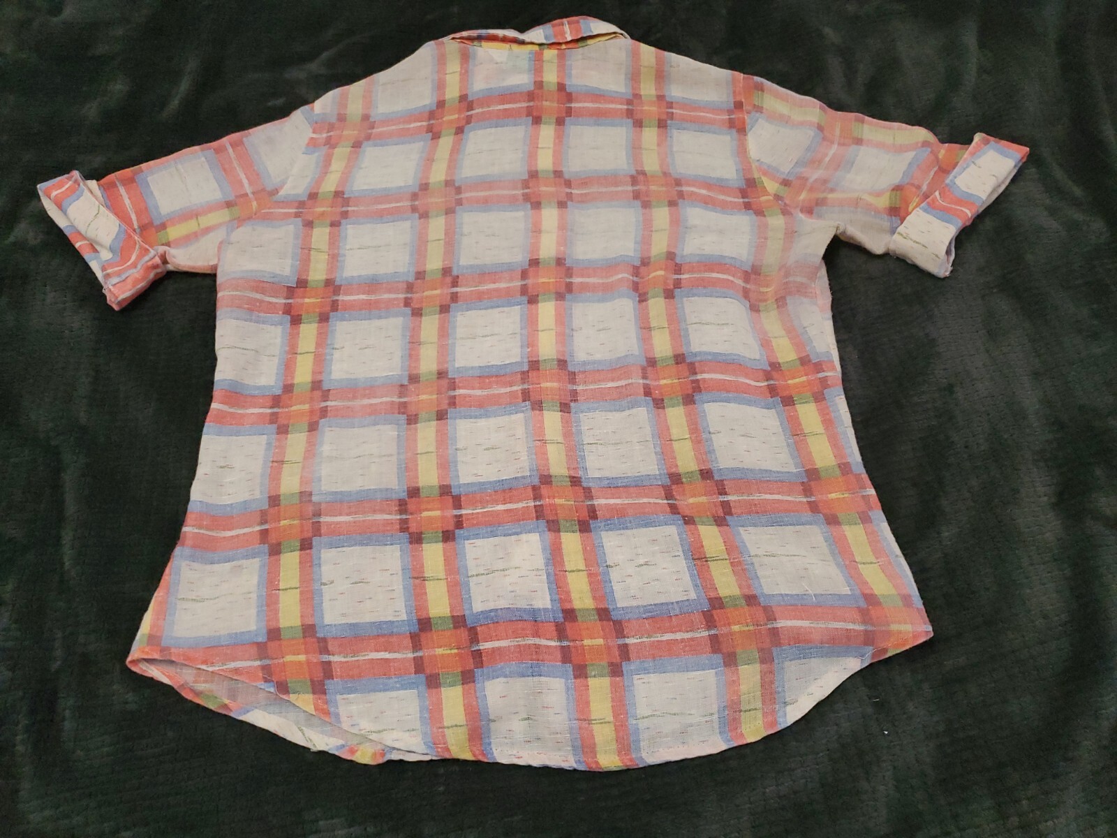 Vintage 70s Sears JR Bazaar Button-Up Cuff Sleeve Check Blouse/Top See Measures