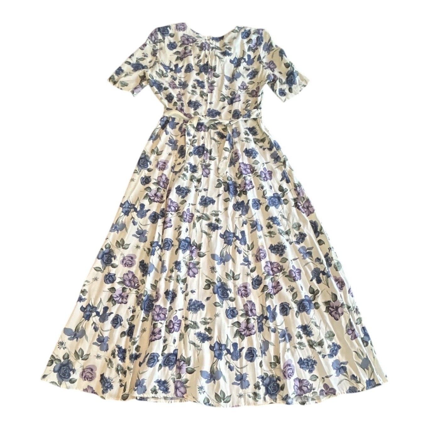 Vintage 90s L.A. Gal Maxi Dress White Blue Floral Lace Cottagecore USA Tea Party