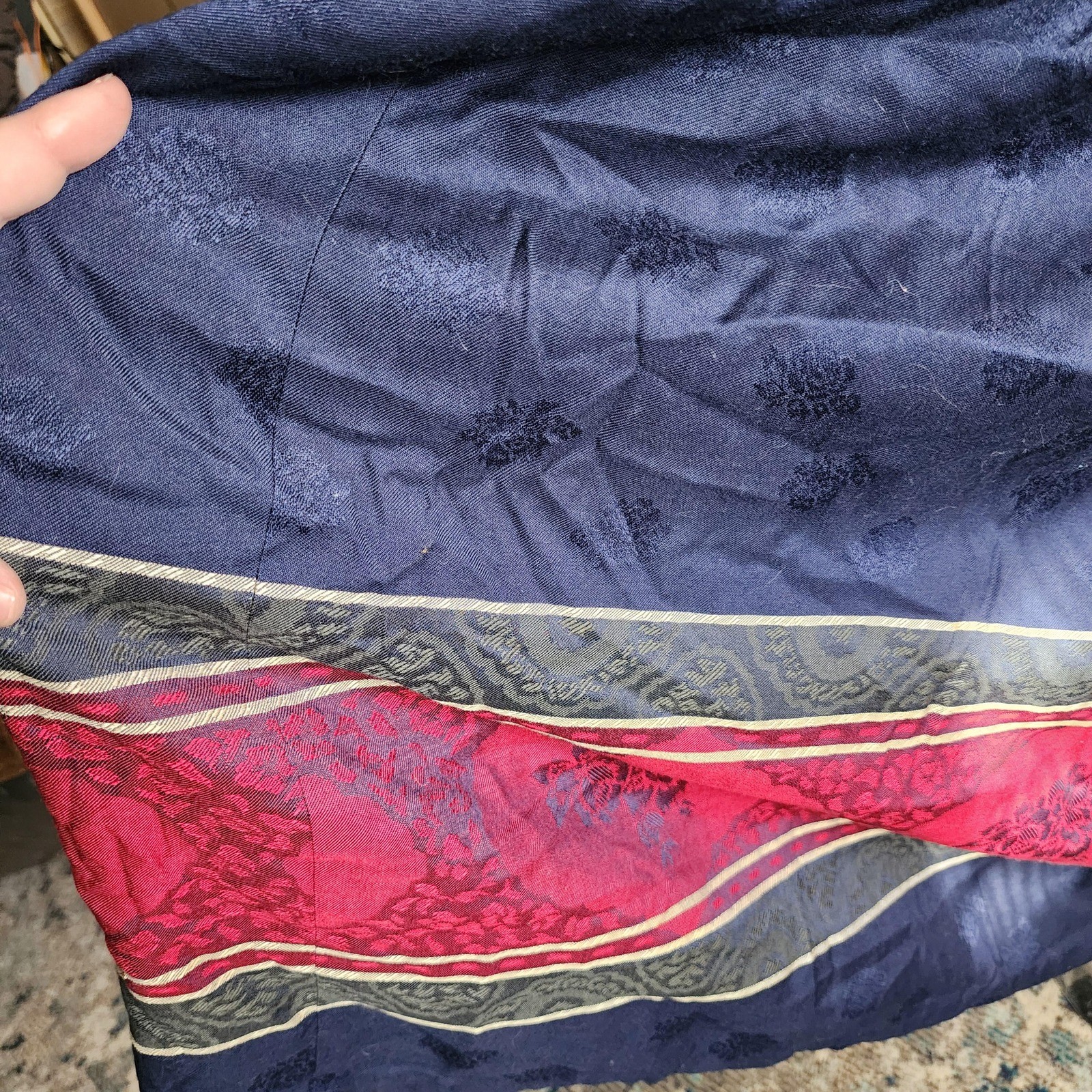 Vintage 1960s Villager Wool Blend Maxi Skirt Navy Blue Red Stripe Made in USA M
