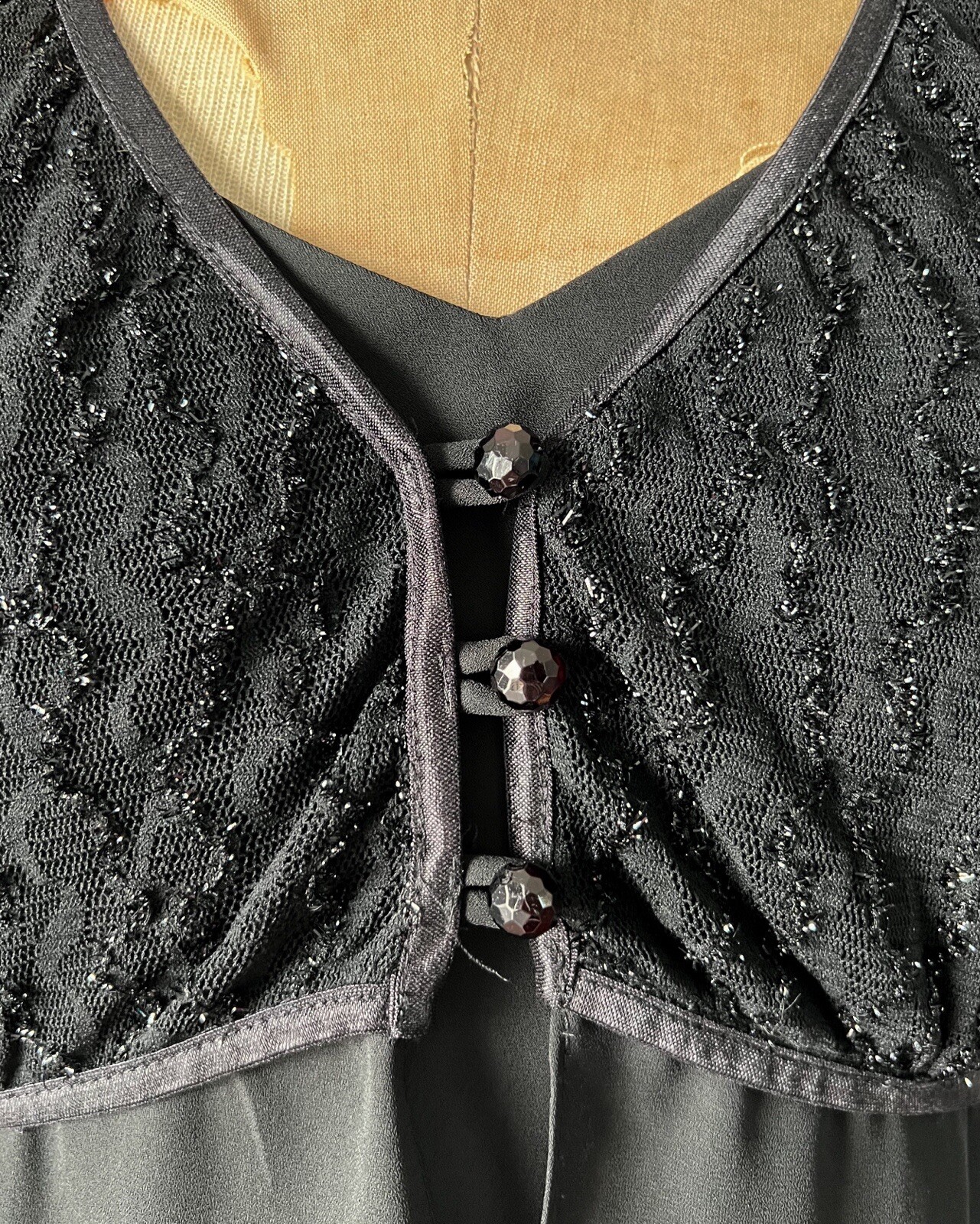 Vintage 1990s Black Chiffon Lace Babydoll Mini Slip Dress Sheer Overlay Sz M