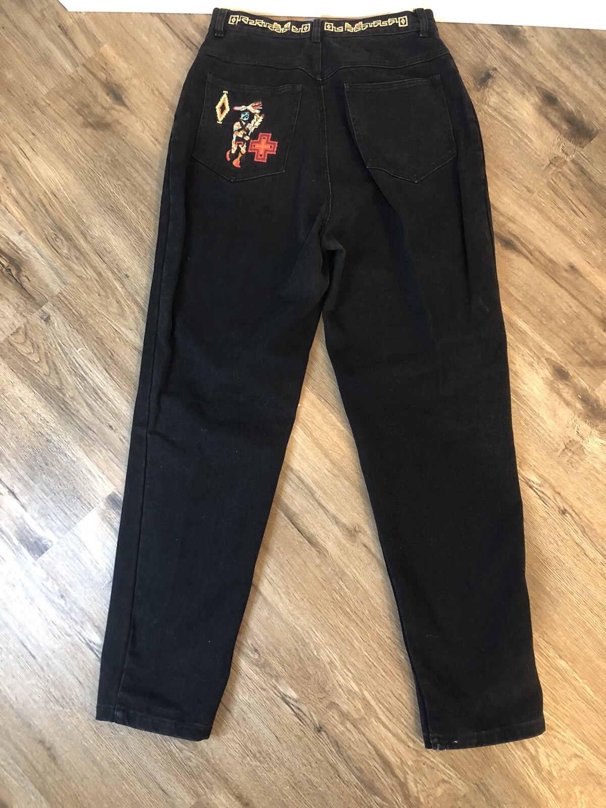 90s Cambridge Dry Goods Native Feather Kachina Black Tapered Jeans Size 10