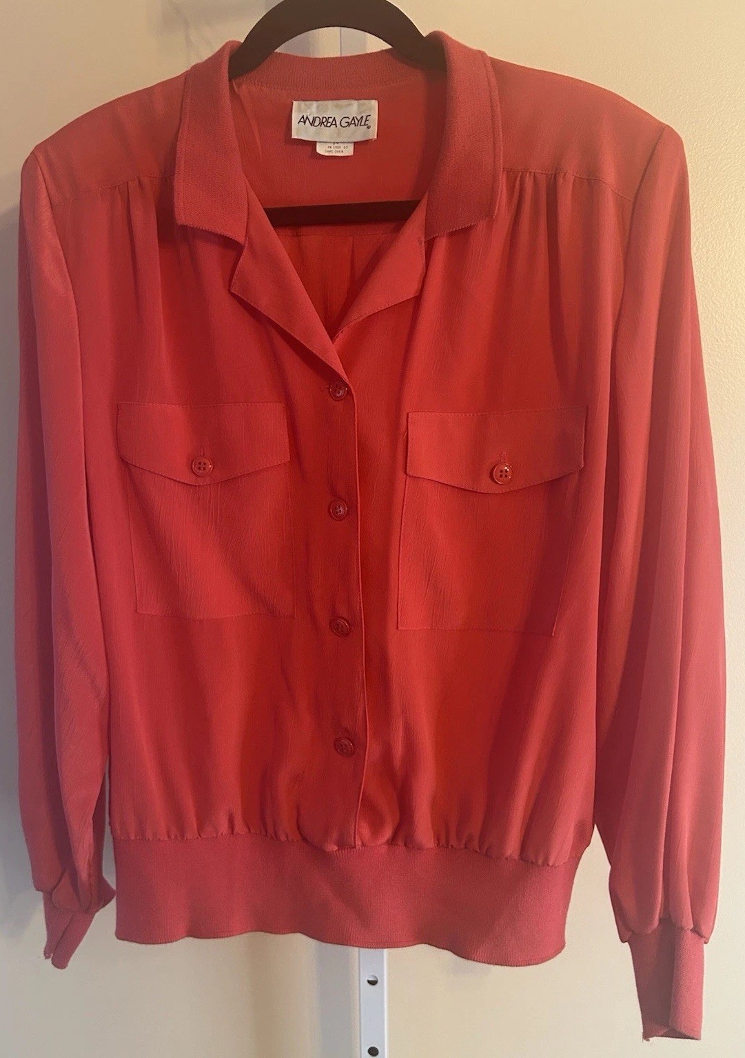 Andrea Gayle Women Vintage 80s Long Sleeve Button front Blouse Size 14 Melon Y2K