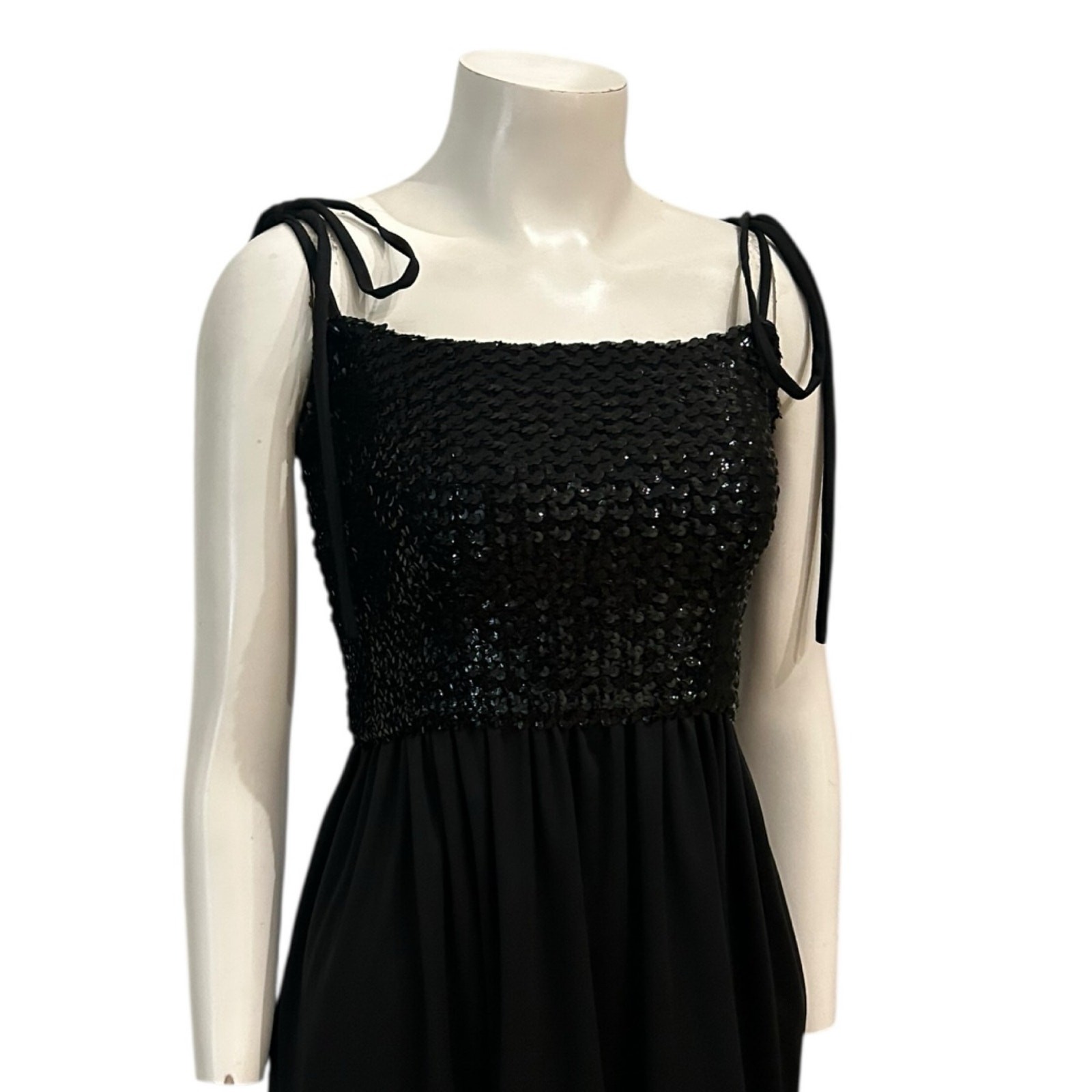 Vintage 1970s Black Strappy Sequin Disco Maxi Dress / Women’s S/M ^
