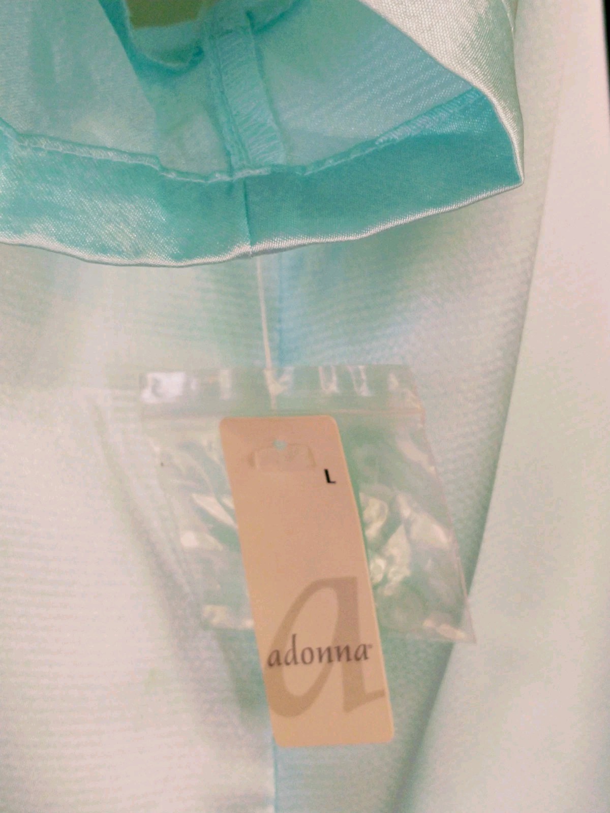 Vintage Adonna Pajama Set Pale Aqua Short Sleeve w Pocket Satin Poly Sz LG NWT