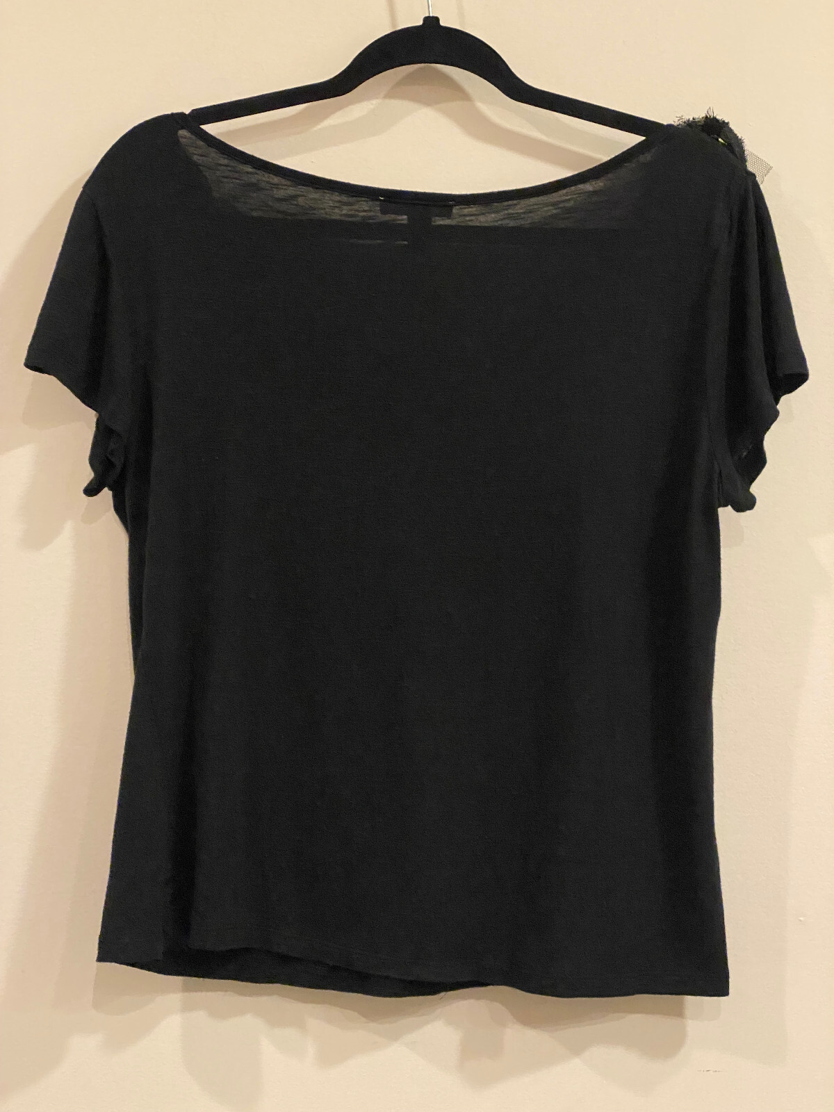 Vintage Forever Fashion Black Polyester & Spandex Top w/Black Rose Decoration -L